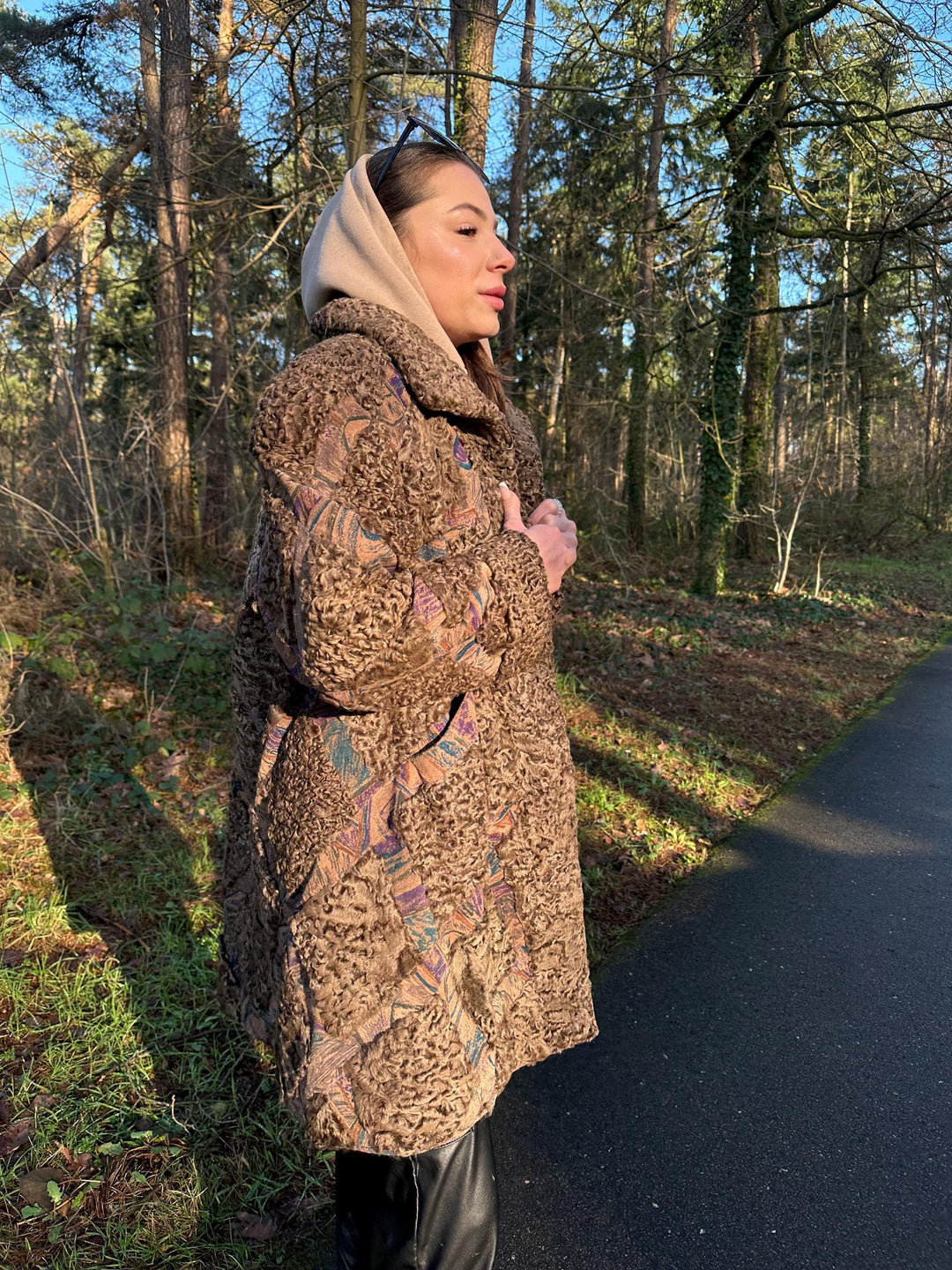 Astrakhan Mink Fur Coat with Designed Leather, XXL Size, Golden Brown Color, Soft and Rare Find, Great Condition, Luxurious Womens Outerwear