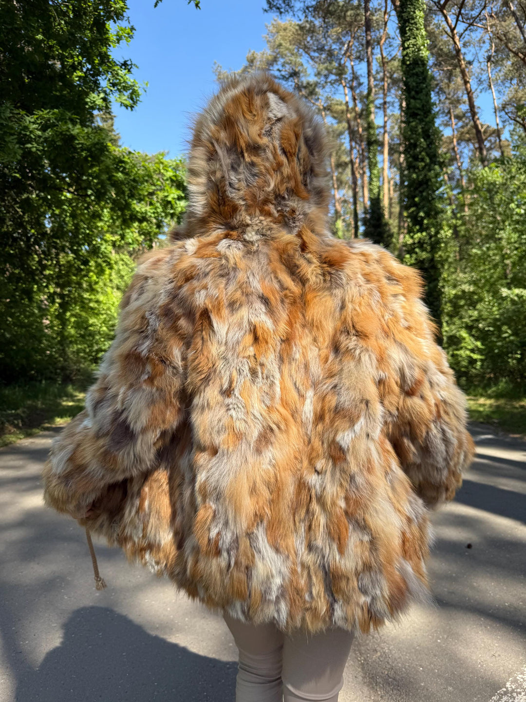 Hooded Medium Red Fox Fur Coat with Golden Lining, Real Fox Fur, Soft Fur, Vintage Style Women's Outerwear, Red Fox Fur Coat, Fox Fur Coat