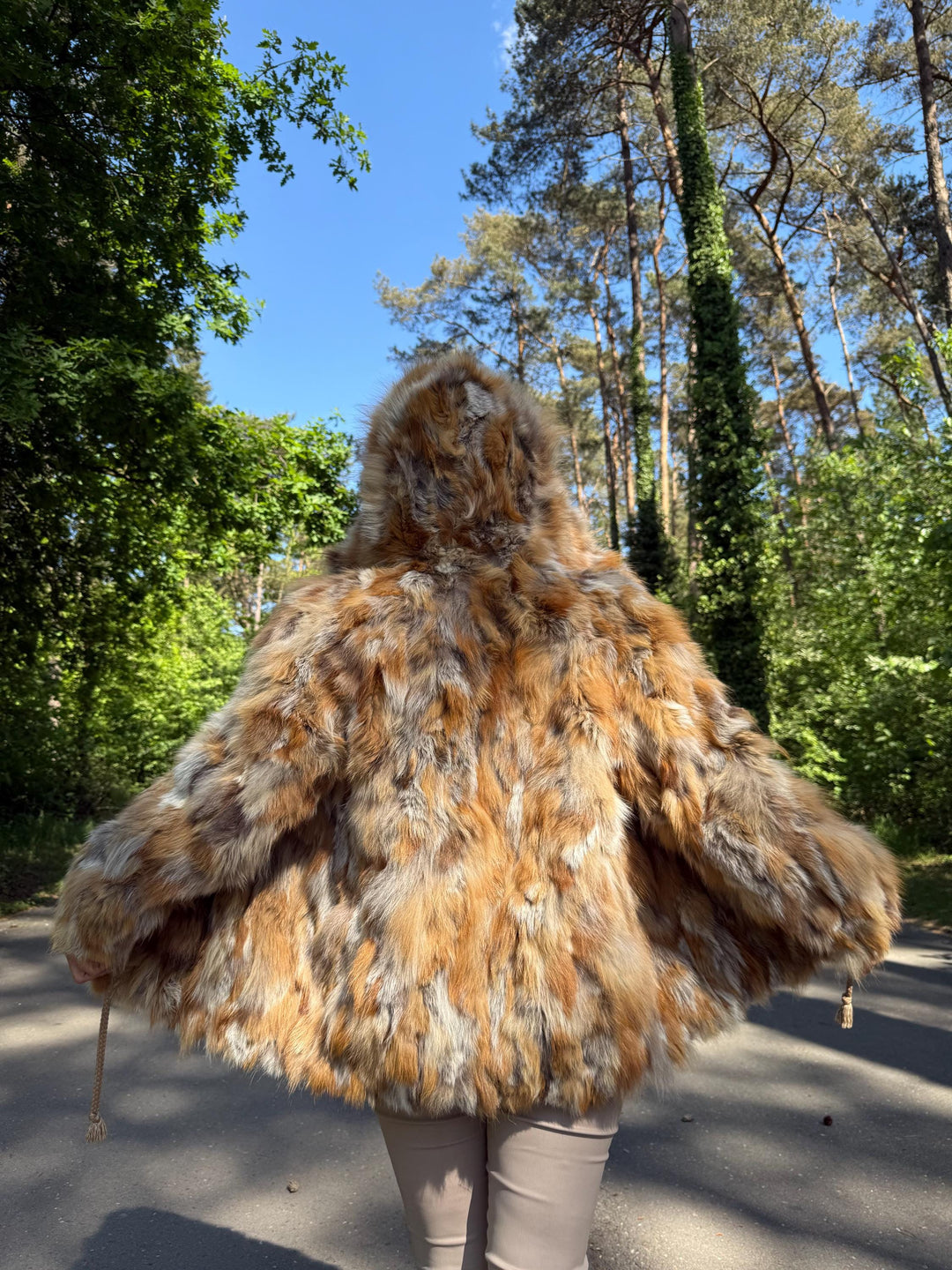 Hooded Medium Red Fox Fur Coat with Golden Lining, Real Fox Fur, Soft Fur, Vintage Style Women's Outerwear, Red Fox Fur Coat, Fox Fur Coat