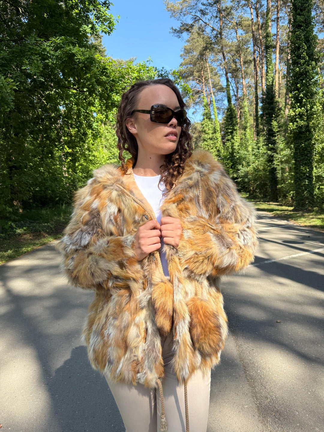 Hooded Medium Red Fox Fur Coat with Golden Lining, Real Fox Fur, Soft Fur, Vintage Style Women's Outerwear, Red Fox Fur Coat, Fox Fur Coat
