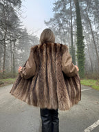 Raccoon Fur Coat, Leather, Size XL