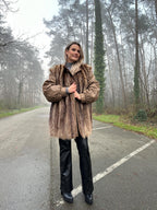 Raccoon Fur Coat, Leather, Size XL