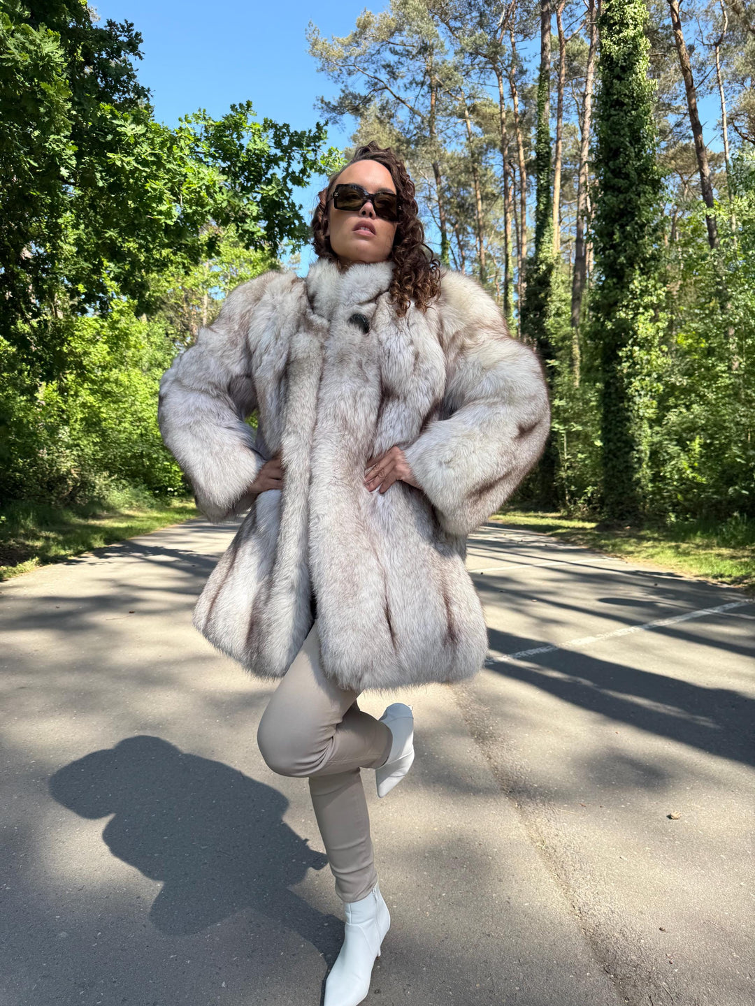 Blue Fox Fur Coat, Medium Size, Luxurious Outerwear, Soft Fluffy Real Fur, Elegant Bright White Look, Genuine Blue Fox Fur, Fox Fur Coat