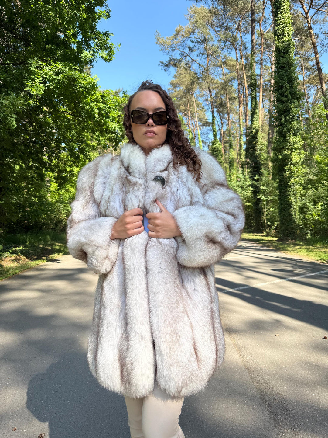 Blue Fox Fur Coat, Medium Size, Luxurious Outerwear, Soft Fluffy Real Fur, Elegant Bright White Look, Genuine Blue Fox Fur, Fox Fur Coat