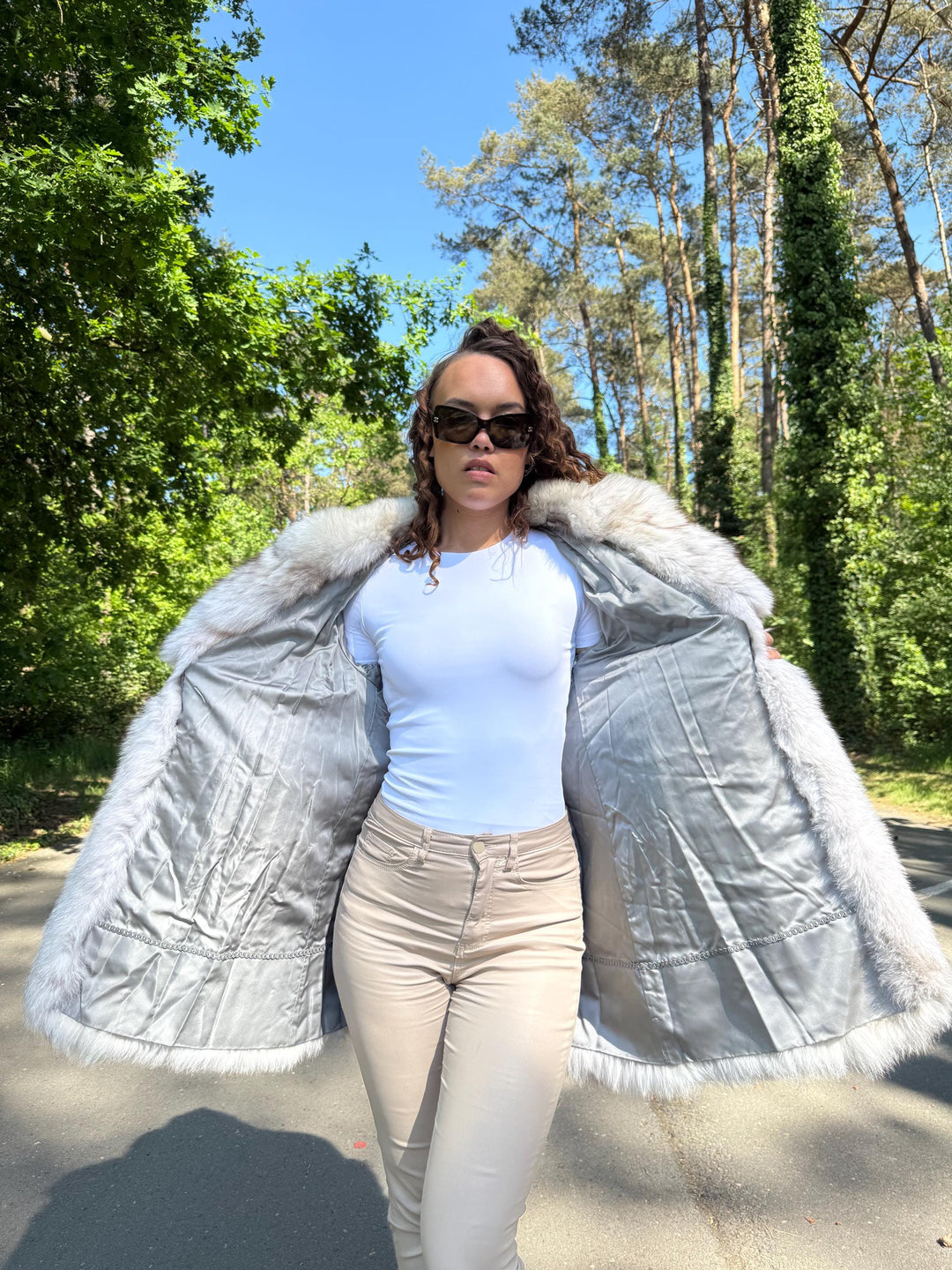 Blue Fox Fur Coat, Medium Size, Luxurious Outerwear, Soft Fluffy Real Fur, Elegant Bright White Look, Genuine Blue Fox Fur, Fox Fur Coat