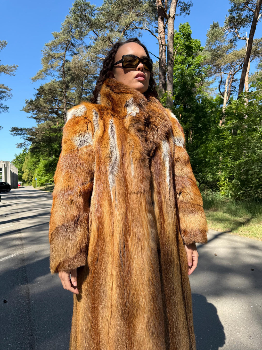 Full-Length Red Fox Fur Coat with Golden Lining, L Size, Real Fox Fur, Vintage Style, Luxury Women's Fur Coat, Elegant Outerwear, Warm Coat