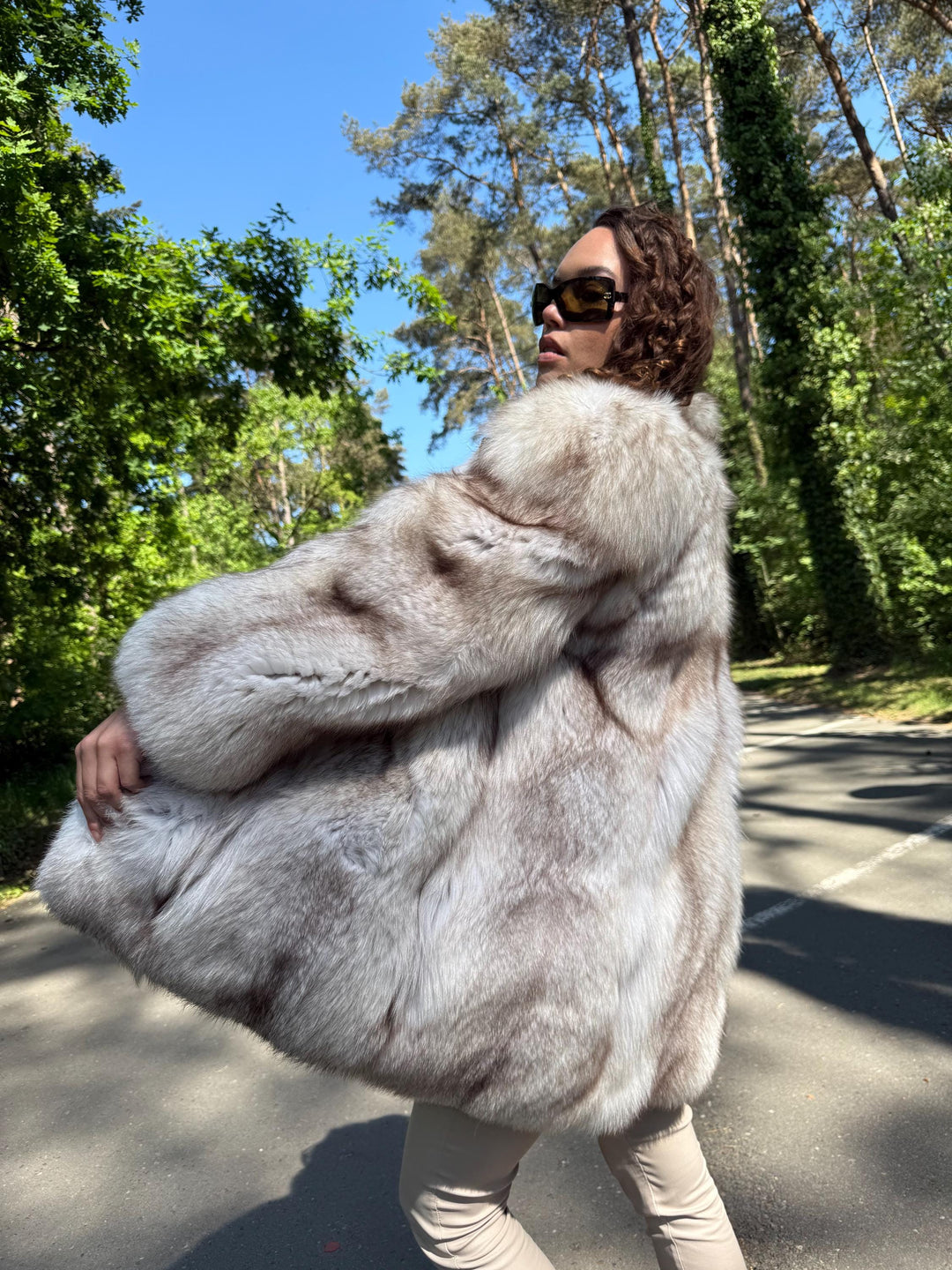 Blue Fox Fur Coat, Medium Size, Luxurious Outerwear, Soft Fluffy Real Fur, Elegant Bright White Look, Genuine Blue Fox Fur, Fox Fur Coat