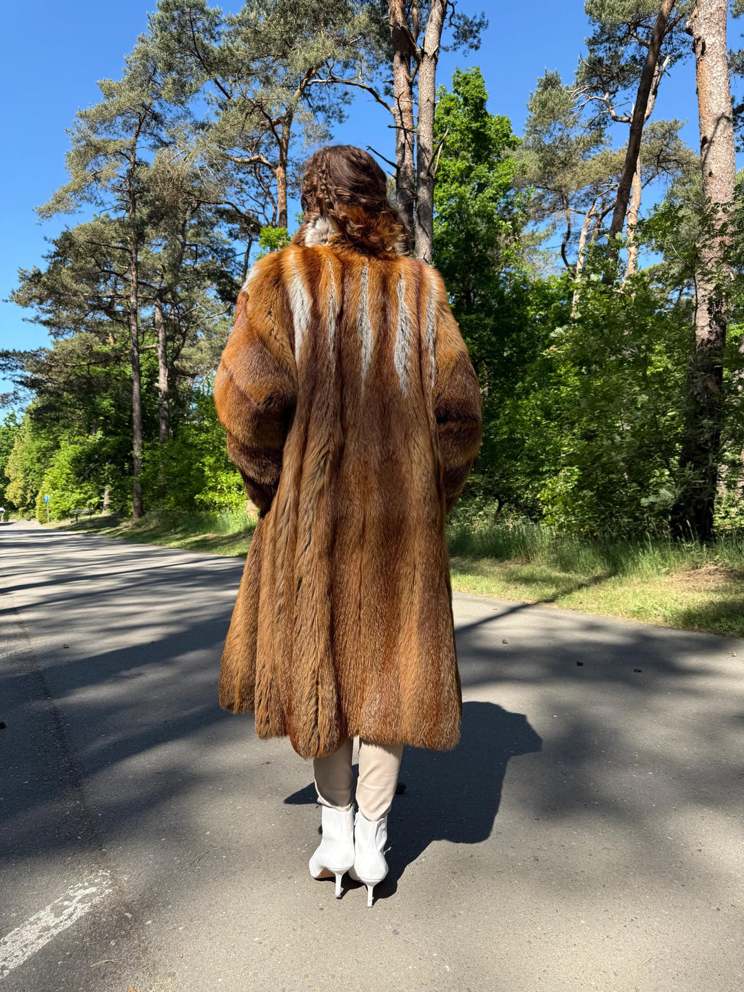 Full-Length Red Fox Fur Coat with Golden Lining, L Size, Real Fox Fur, Vintage Style, Luxury Women's Fur Coat, Elegant Outerwear, Warm Coat