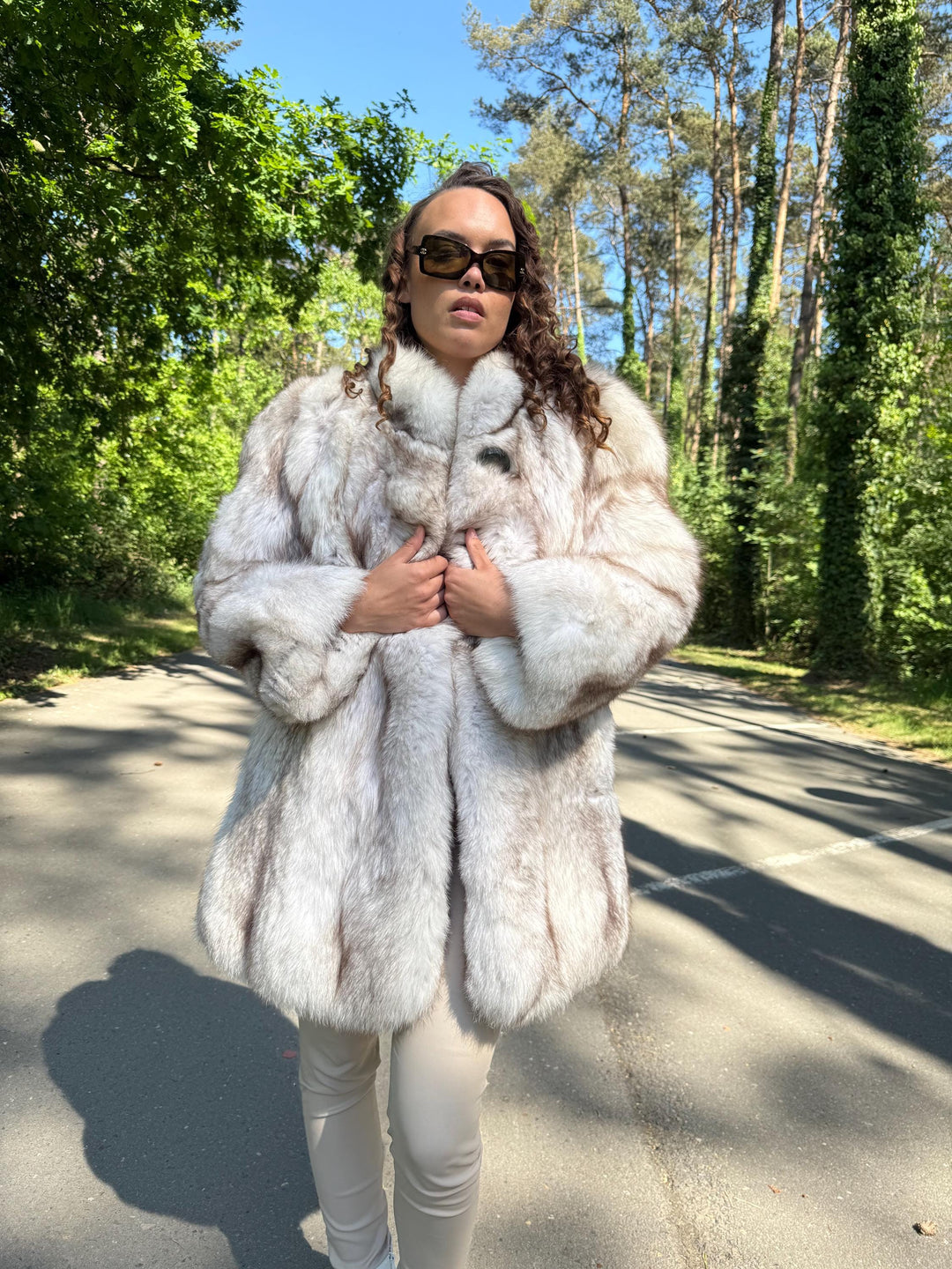 Blue Fox Fur Coat, Medium Size, Luxurious Outerwear, Soft Fluffy Real Fur, Elegant Bright White Look, Genuine Blue Fox Fur, Fox Fur Coat
