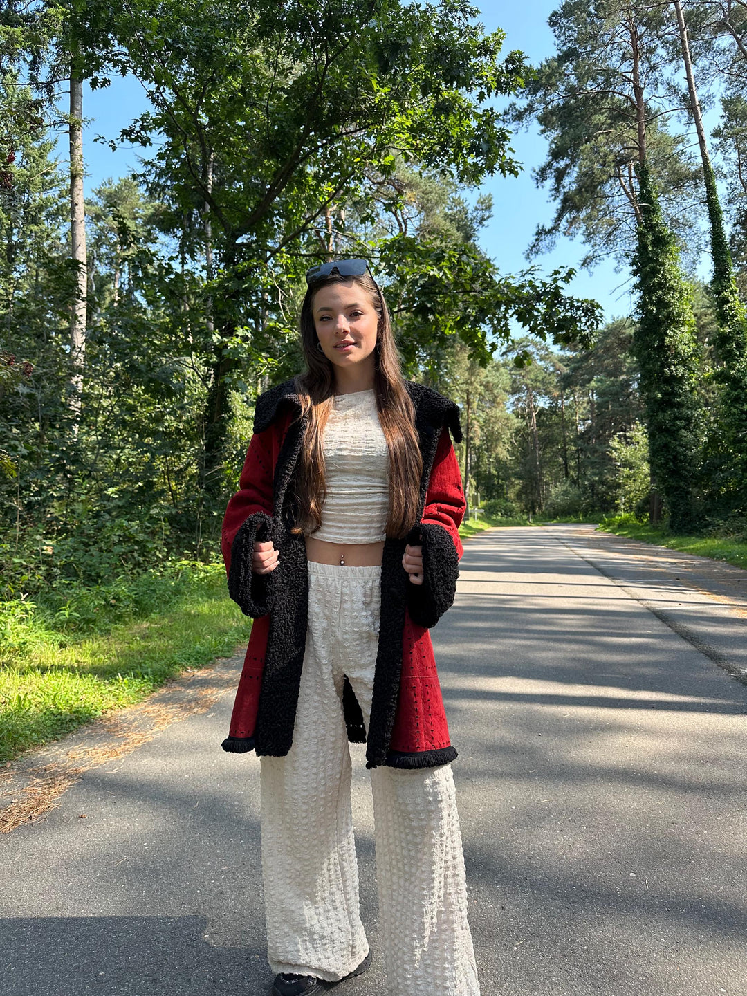 Designer Double-Sided Astrakhan and Red Leather Fur Coat, XXL Size, Luxurious and Warm Fur Coat, Real Fur Coat, Perfect for Winter Style
