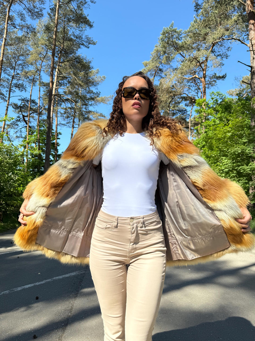 Red Canadian Fox Fur Jacket Small – Real Soft and Fluffy Fur, Natural Warmth, Vintage Style with Eye-Catching Look, Cozy & Stylish Outerwear