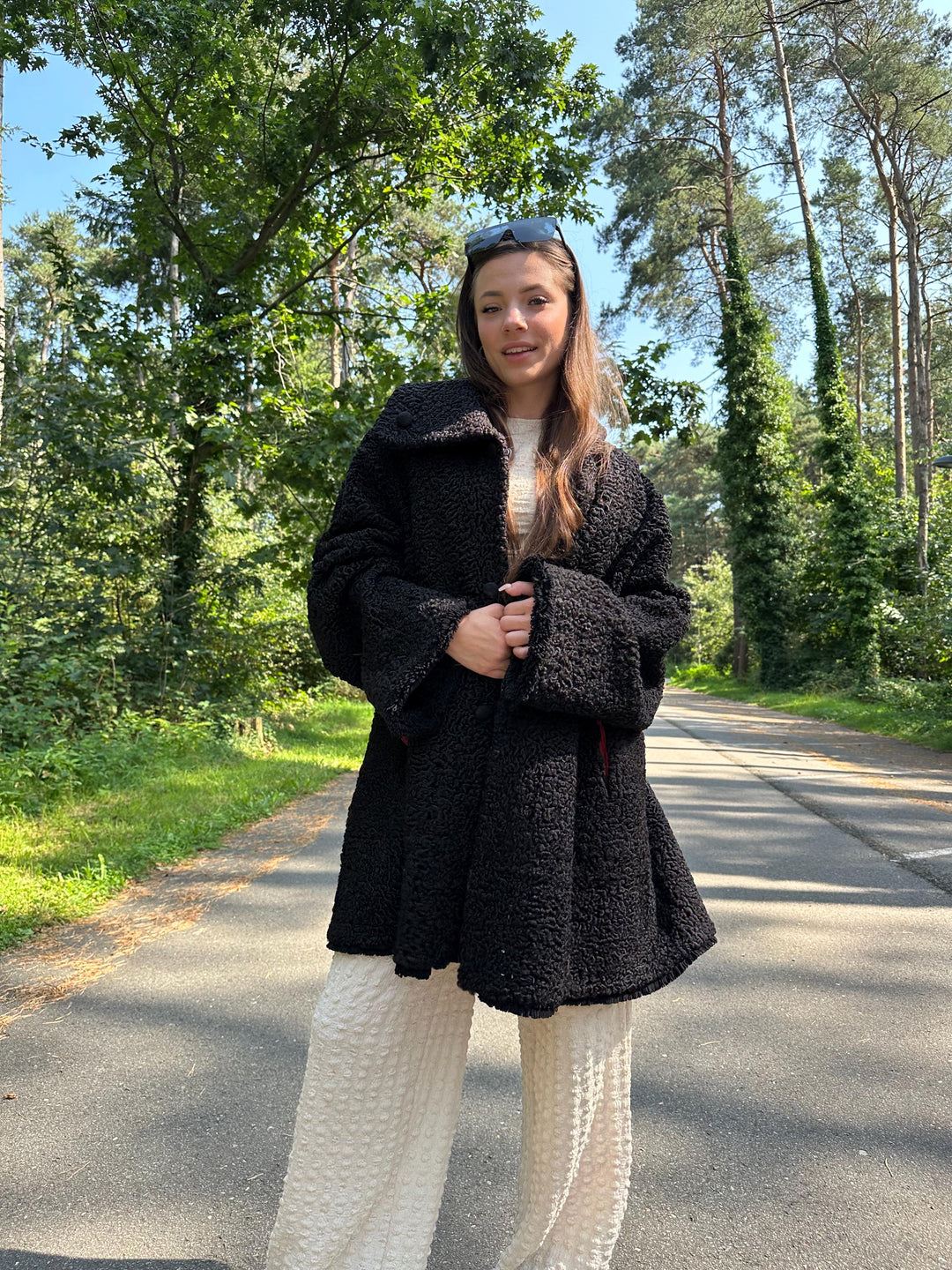 Designer Double-Sided Astrakhan and Red Leather Fur Coat, XXL Size, Luxurious and Warm Fur Coat, Real Fur Coat, Perfect for Winter Style