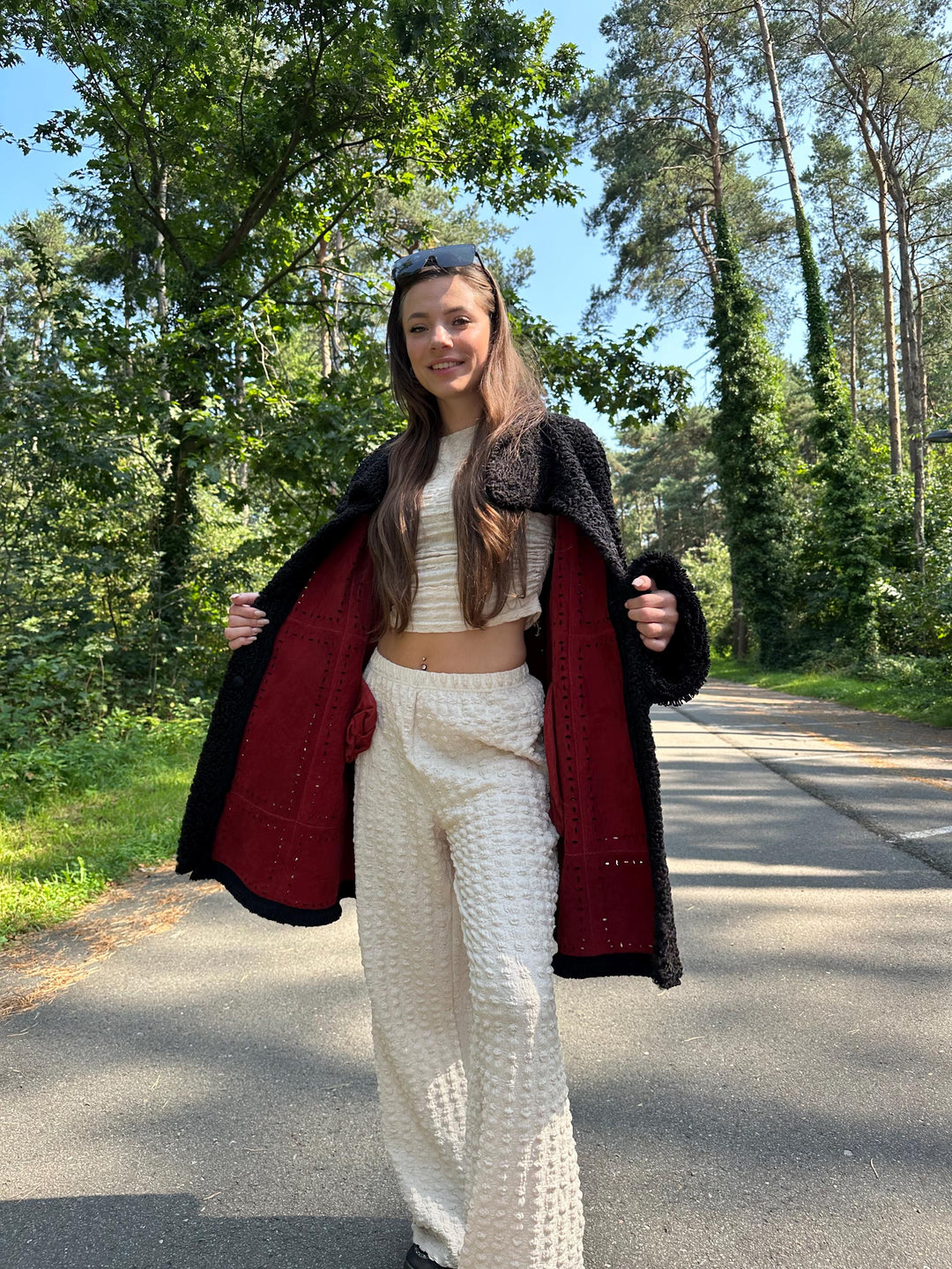 Designer Double-Sided Astrakhan and Red Leather Fur Coat, XXL Size, Luxurious and Warm Fur Coat, Real Fur Coat, Perfect for Winter Style