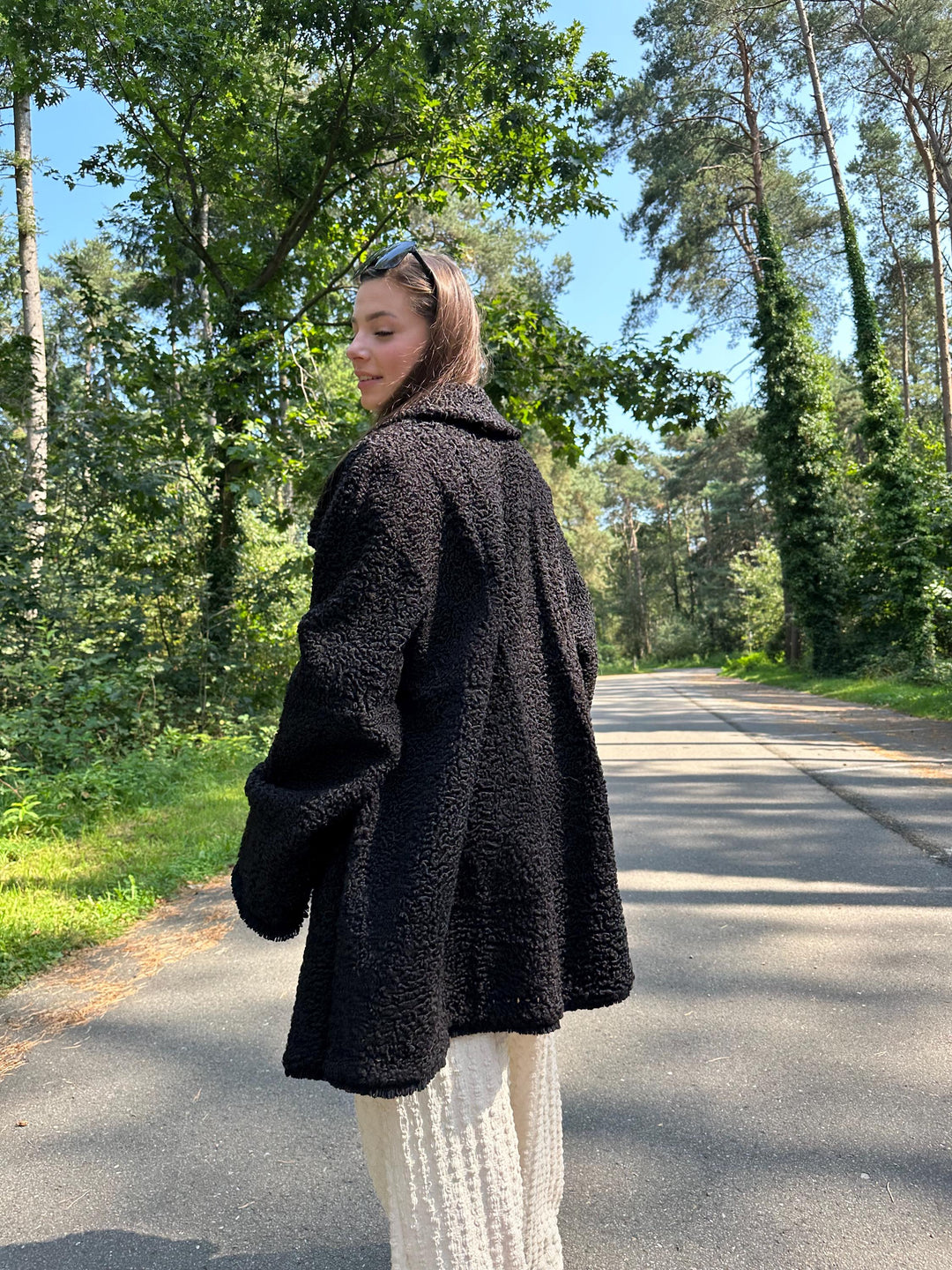 Designer Double-Sided Astrakhan and Red Leather Fur Coat, XXL Size, Luxurious and Warm Fur Coat, Real Fur Coat, Perfect for Winter Style