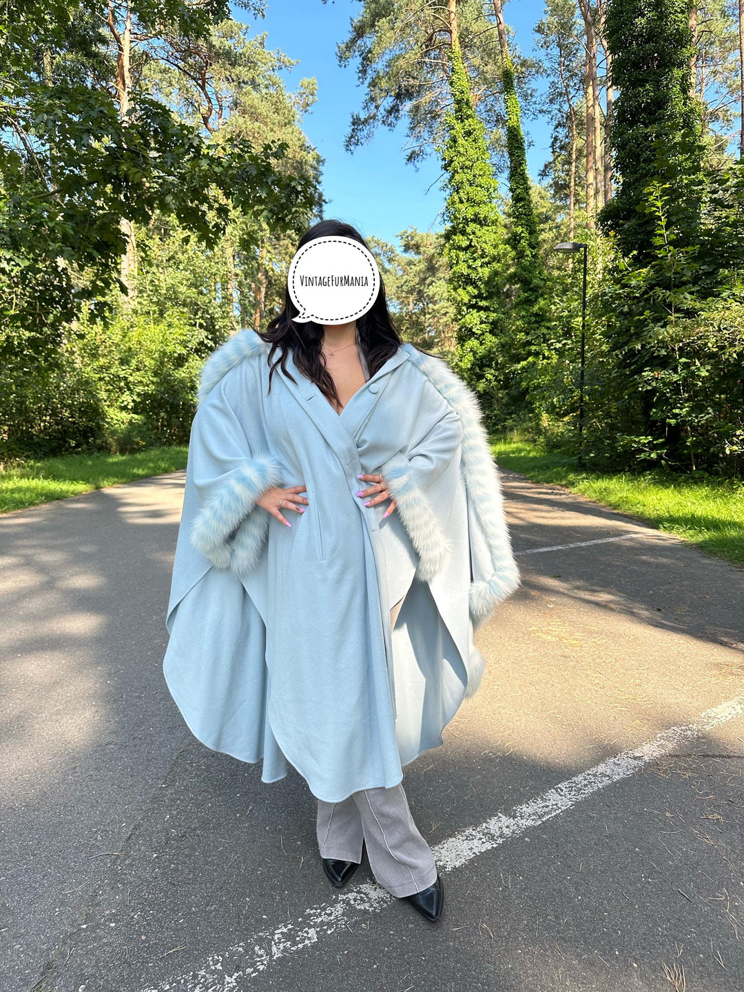 Cashmere/Wool Coat with Dyed Real Fox Fur, One Size, Timeless Elegance & Luxury, Brand New, Premium Quality Coat, Women's Fur Coat, Real Fox