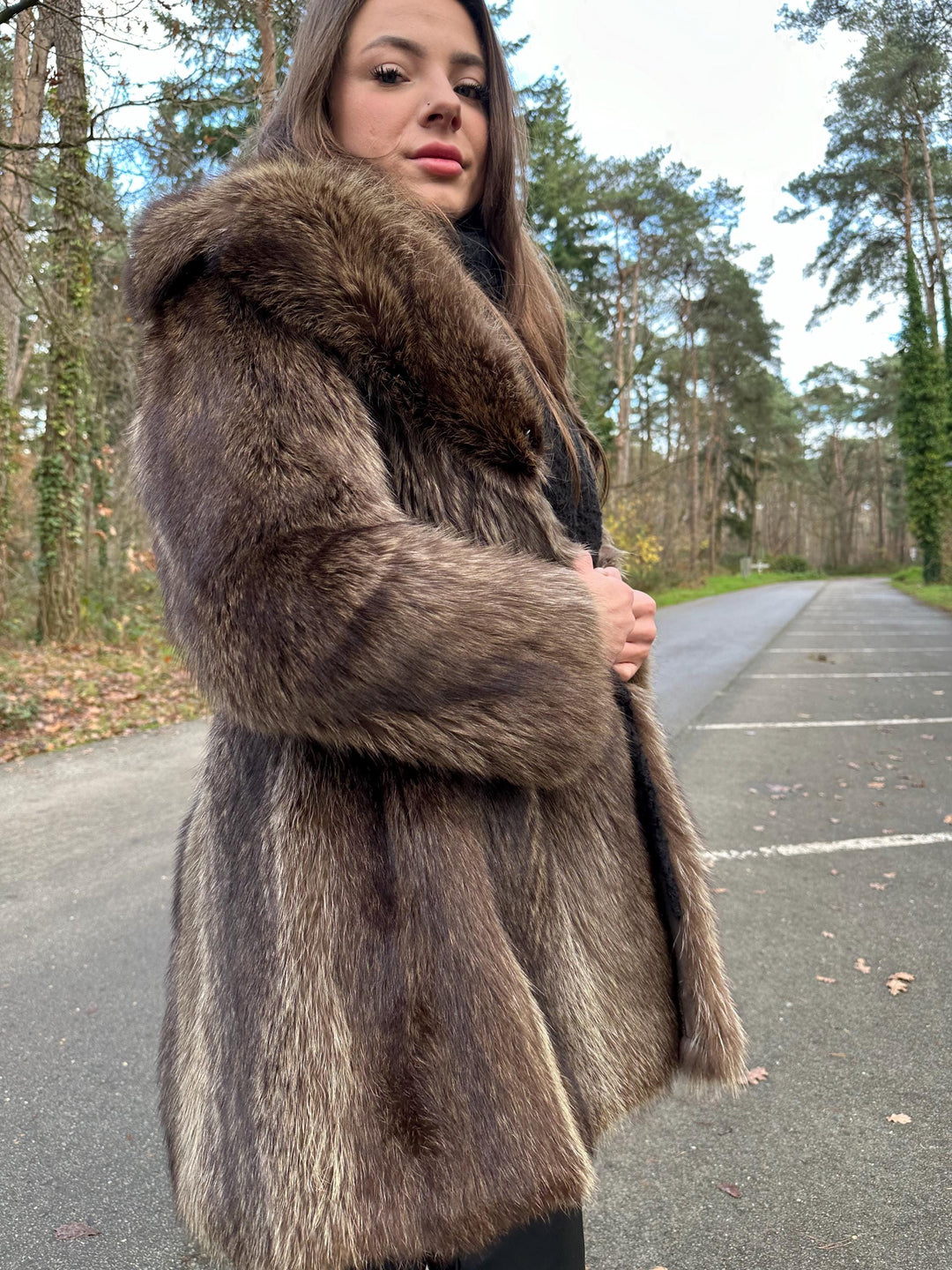 Raccoon Fur Coat, M/L Size, Light Brown Color, Real Soft Raccoon Fur, Vintage Classic Style, Elegant and Luxury Warm Fur Coat for Women