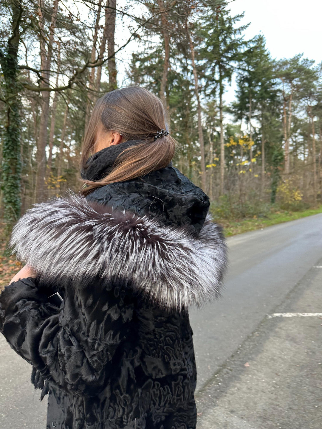 New Black Astrakhan Jacket with Silver Fox Fur Collar, Small Size, Genuine Astrakhan Fur, Made in Greece, Luxury Women's Fur Jacket, Vintage