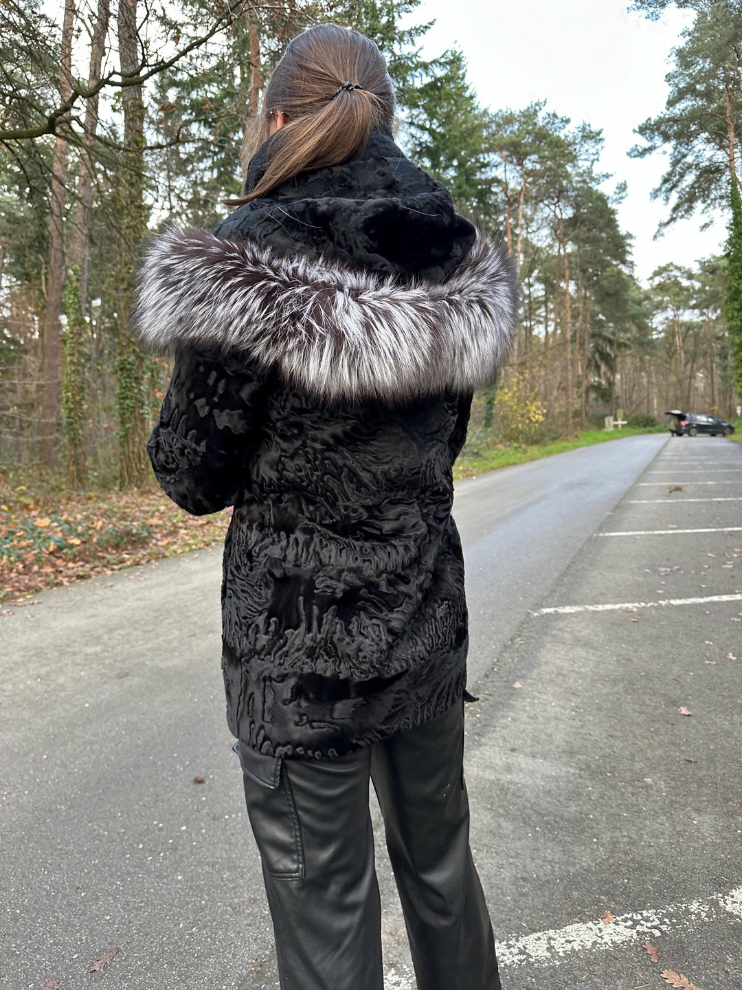 New Black Astrakhan Jacket with Silver Fox Fur Collar, Small Size, Genuine Astrakhan Fur, Made in Greece, Luxury Women's Fur Jacket, Vintage