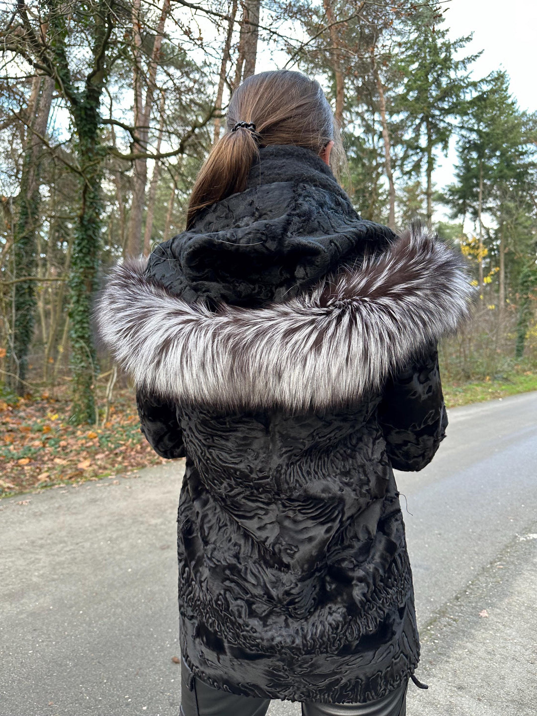 New Black Astrakhan Jacket with Silver Fox Fur Collar, Small Size, Genuine Astrakhan Fur, Made in Greece, Luxury Women's Fur Jacket, Vintage