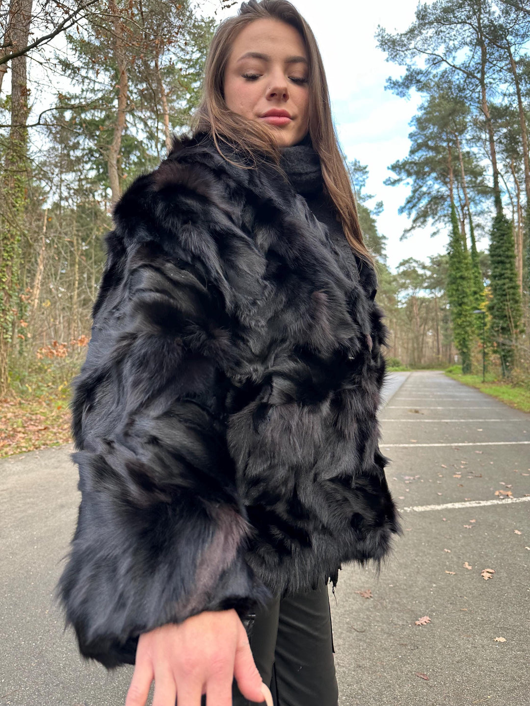 Black Fox Fur Jacket, Large Size, Real Black Fox Fur, Shiny and Luxurious, Elegant Women's Fur Jacket, Premium Outerwear, Vintage Fur Jacket