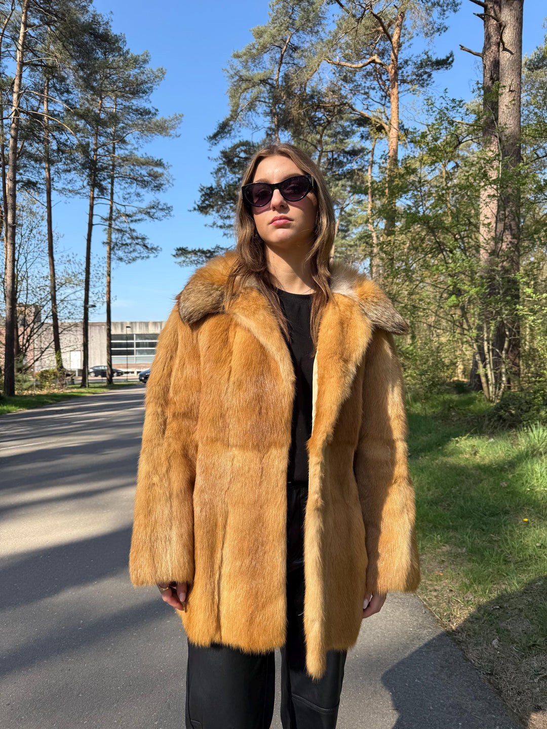 Golden Mink Fur Jacket with Soft Fox Fur Collar, Medium Size, High-Quality Fur, Luxurious and Elegant Women's Outerwear, Genuine Fox & Mink