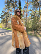 Red Fox Fur Jacket, Leather, Size M