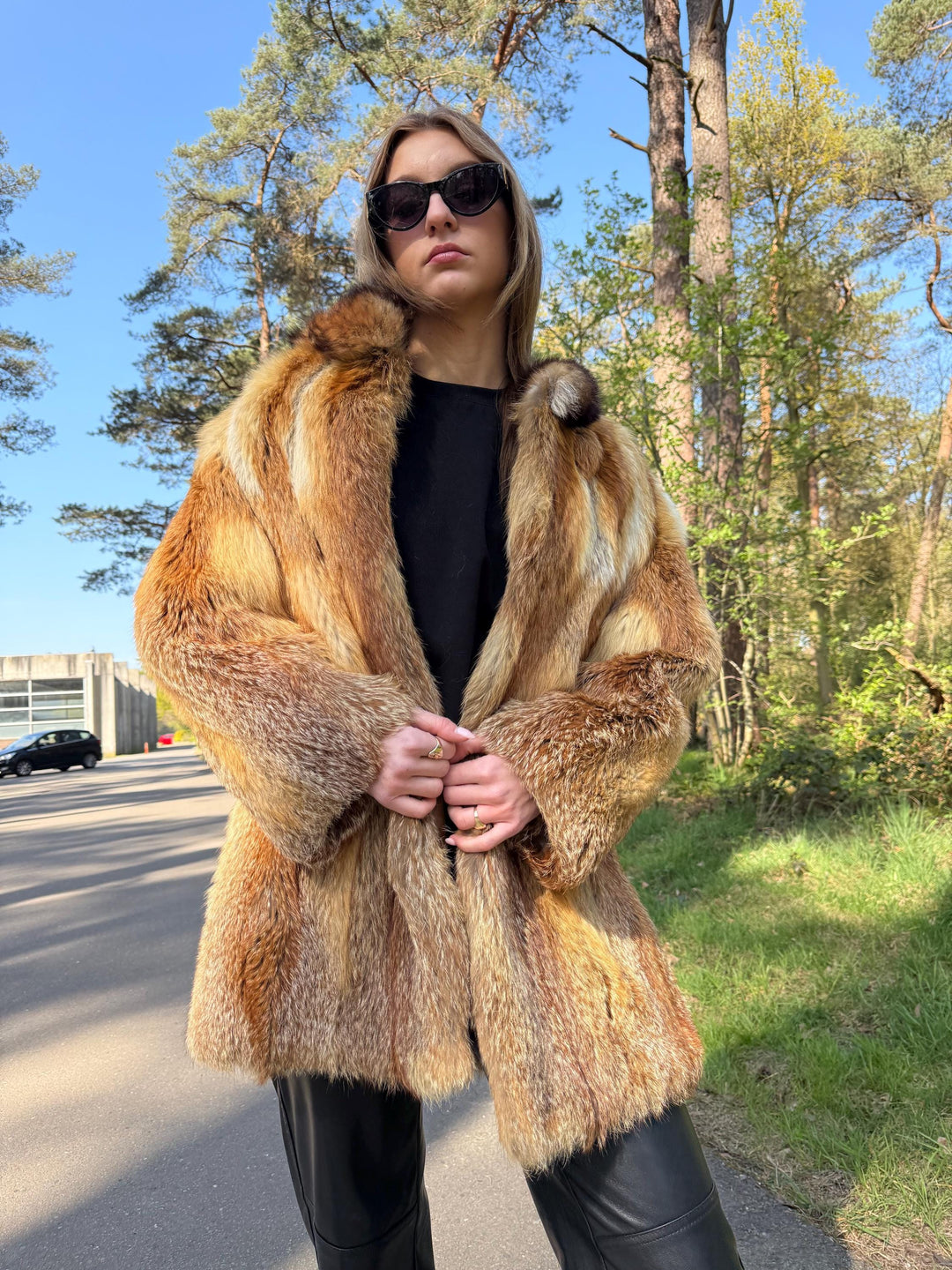 Rare Red Fox Fur Jacket with Golden Lining, Medium Size, Real Fox Fur, Soft and Luxurious, Vintage Style Women's Outerwear, Red Fox Fur Coat