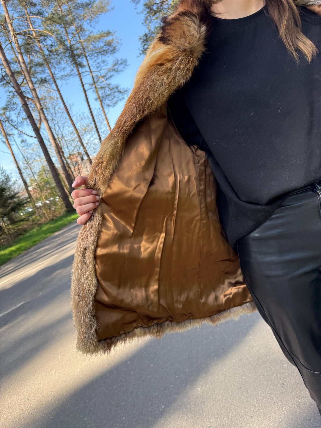 Rare Red Fox Fur Jacket with Golden Lining, Medium Size, Real Fox Fur, Soft and Luxurious, Vintage Style Women's Outerwear, Red Fox Fur Coat