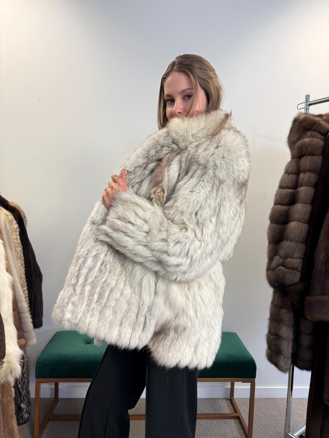 White Fox Fur Jacket, Medium Size, Blue Fox Jacket, Vintage Fur Jacket, Women's Fur Jacket, Real Fox Fur, Real Fox Jacket, Soft Fur Jacket