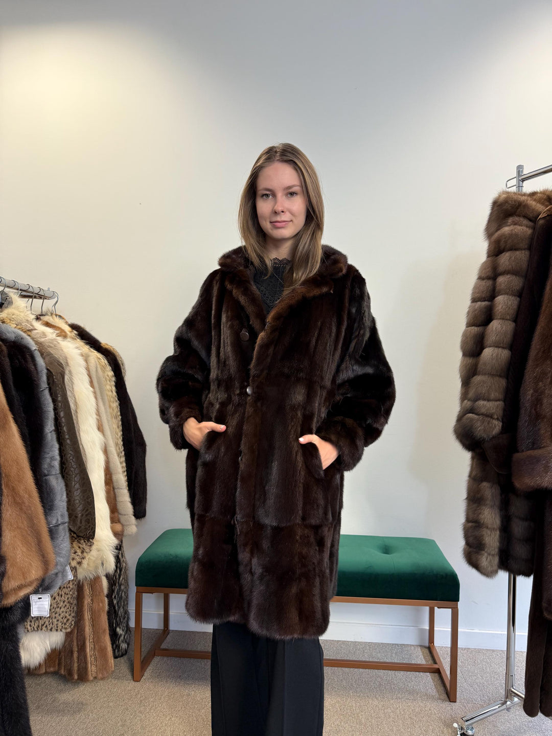 Mink Leather Coat, Large Size, Double Sided Coat, Brown Mink Coat, Vintage Fur Coat, Women's Fur Coat, Real Mink Fur Coat, Real Fur Coat