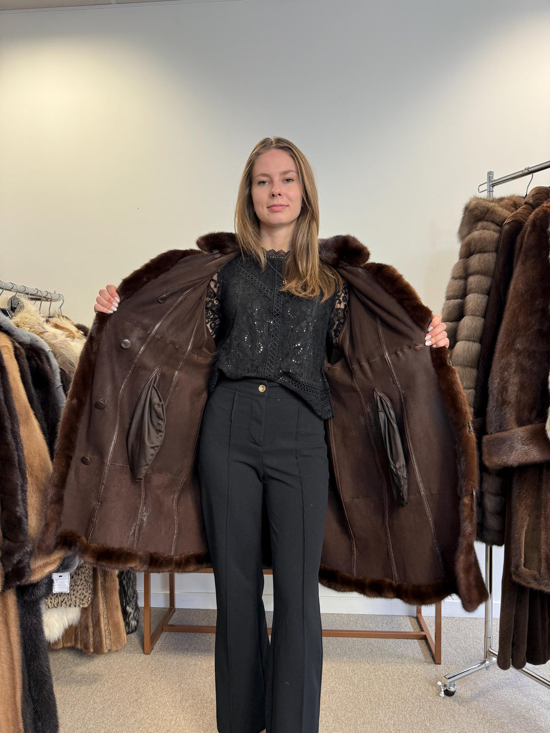 Mink Leather Coat, Large Size, Double Sided Coat, Brown Mink Coat, Vintage Fur Coat, Women's Fur Coat, Real Mink Fur Coat, Real Fur Coat