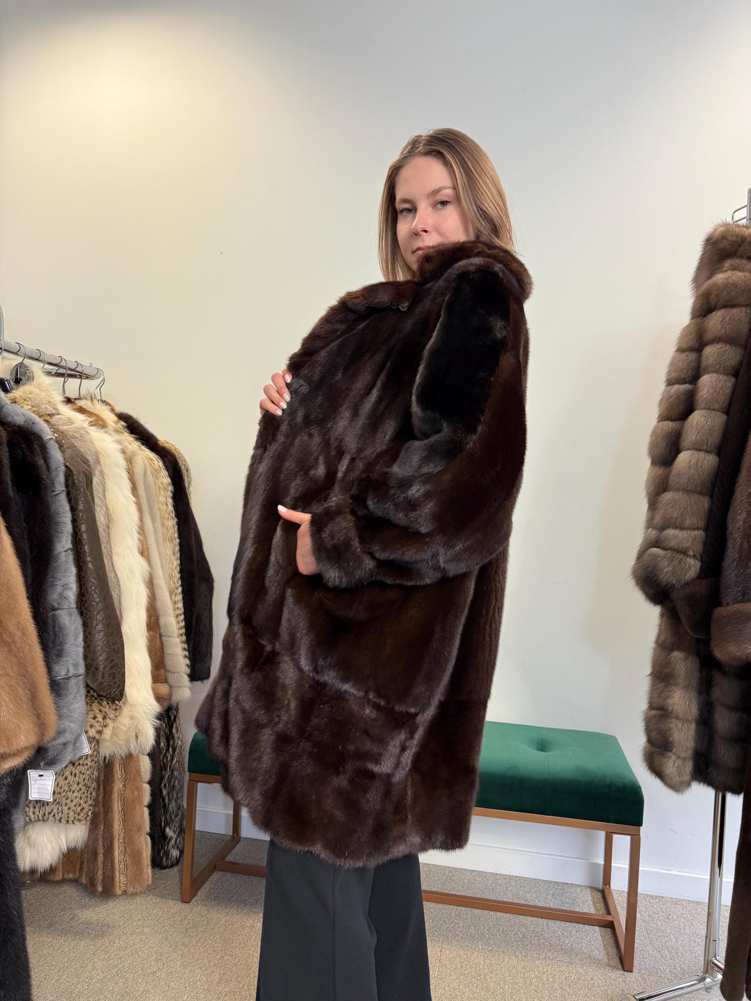 Mink Leather Coat, Large Size, Double Sided Coat, Brown Mink Coat, Vintage Fur Coat, Women's Fur Coat, Real Mink Fur Coat, Real Fur Coat
