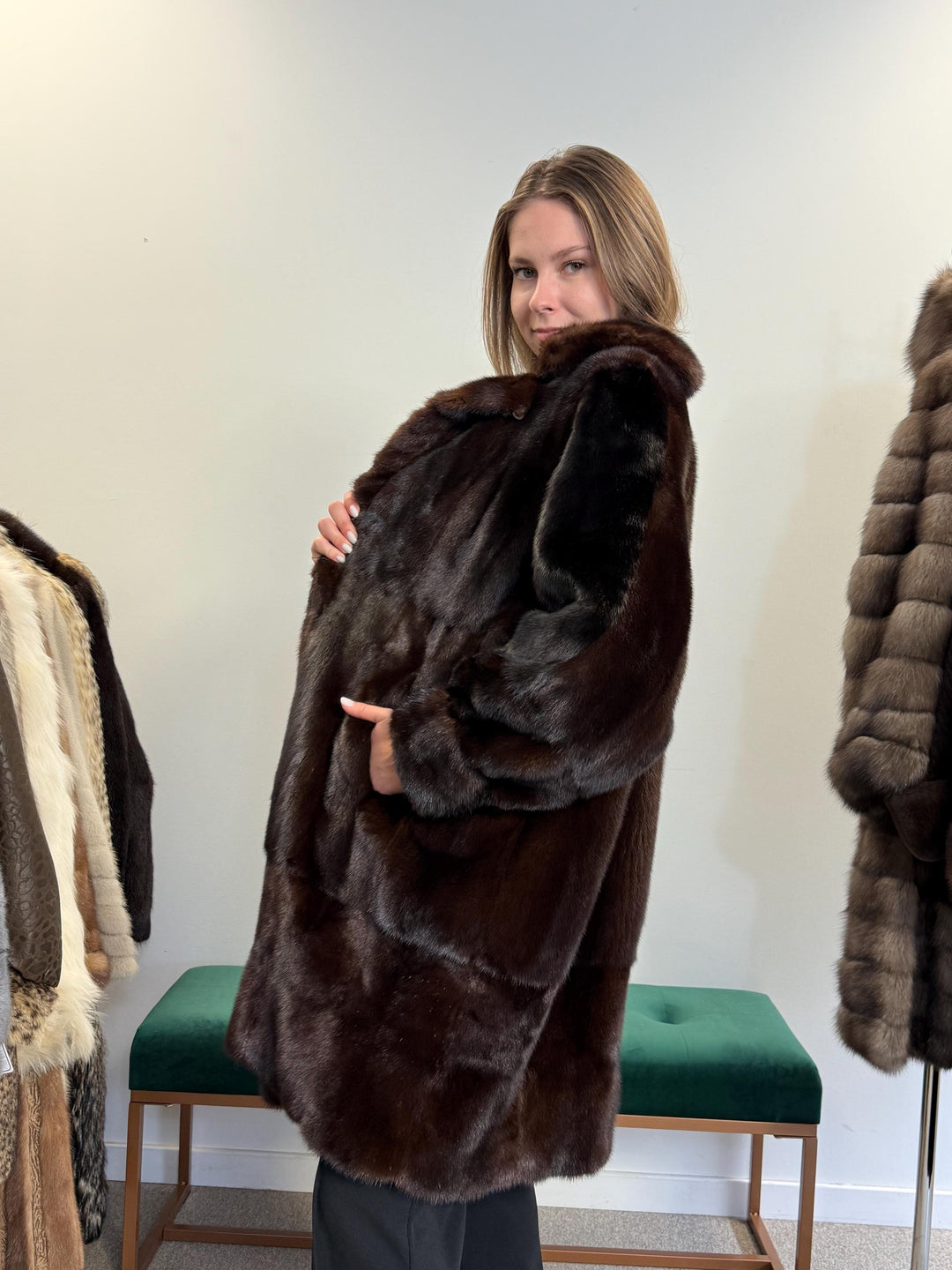 Mink Leather Coat, Large Size, Double Sided Coat, Brown Mink Coat, Vintage Fur Coat, Women's Fur Coat, Real Mink Fur Coat, Real Fur Coat