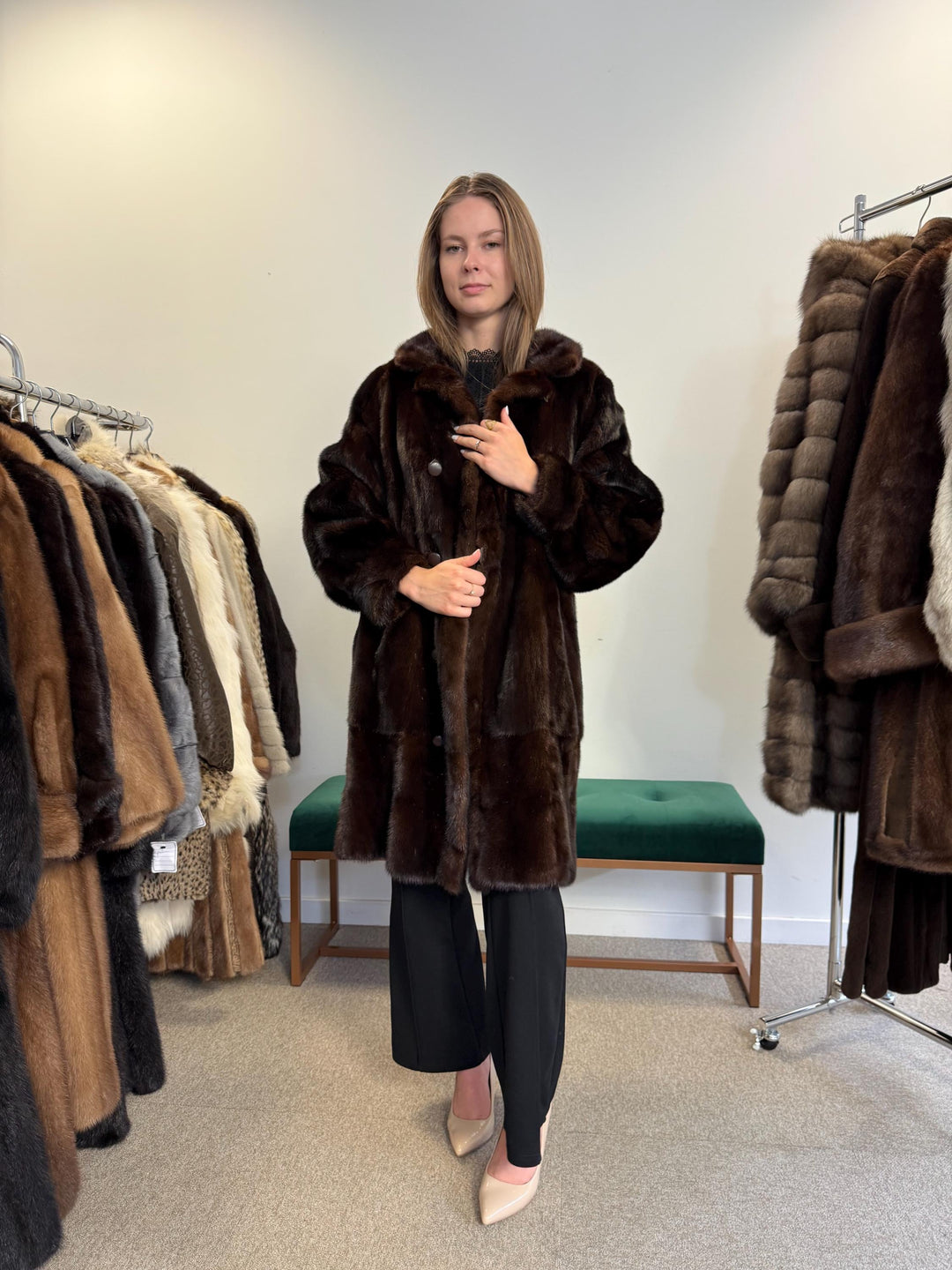 Mink Leather Coat, Large Size, Double Sided Coat, Brown Mink Coat, Vintage Fur Coat, Women's Fur Coat, Real Mink Fur Coat, Real Fur Coat