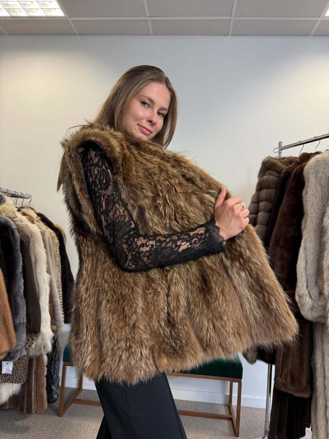 Raccoon Fur Vest, Large Size, Raccoon Vest Women, Real Fur Vest, Brown Raccoon Fur, Vintage Fur Vest, Short Fur Vest, Real Raccoon Fur Vest