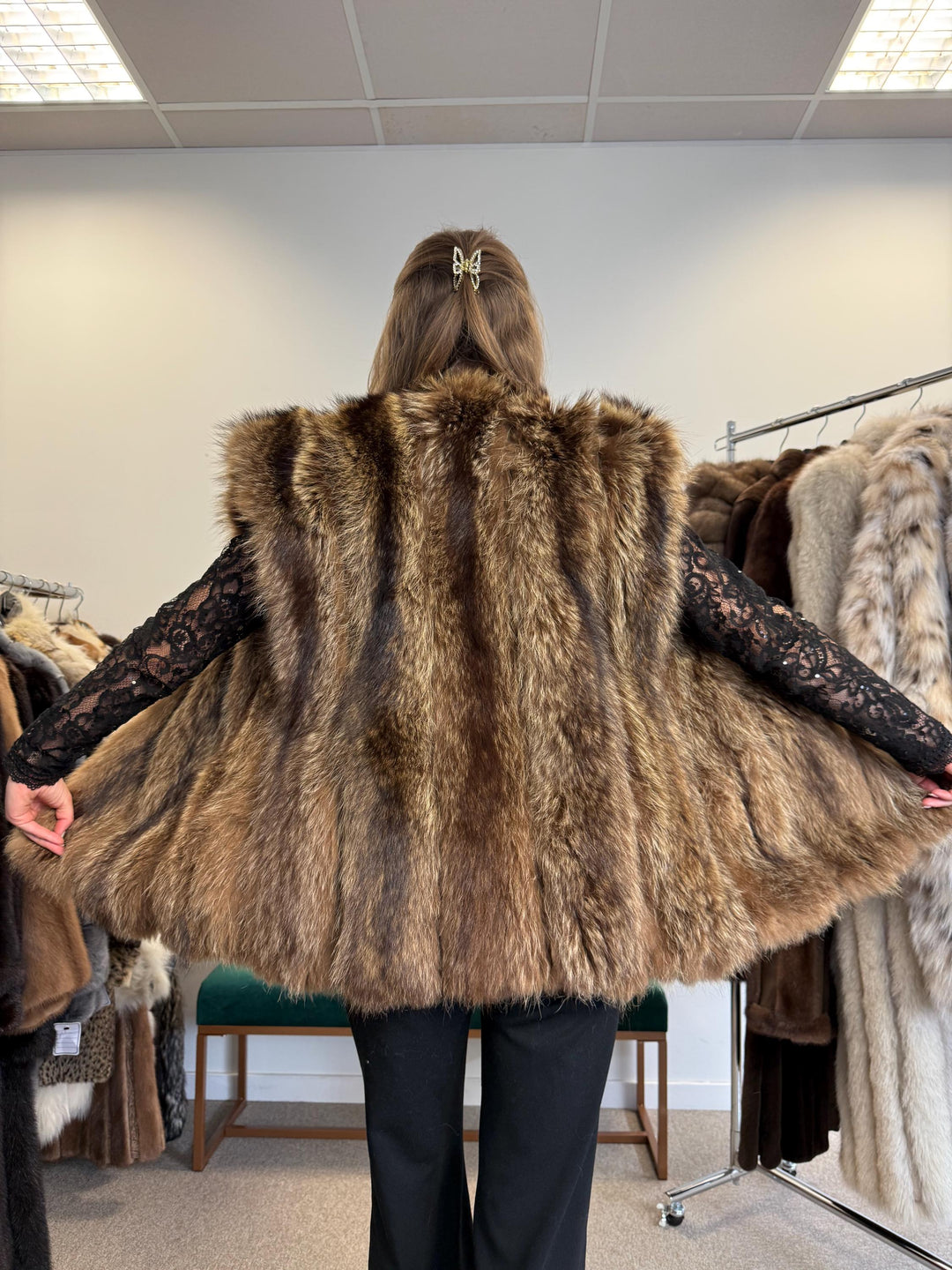 Raccoon Fur Vest, Large Size, Raccoon Vest Women, Real Fur Vest, Brown Raccoon Fur, Vintage Fur Vest, Short Fur Vest, Real Raccoon Fur Vest