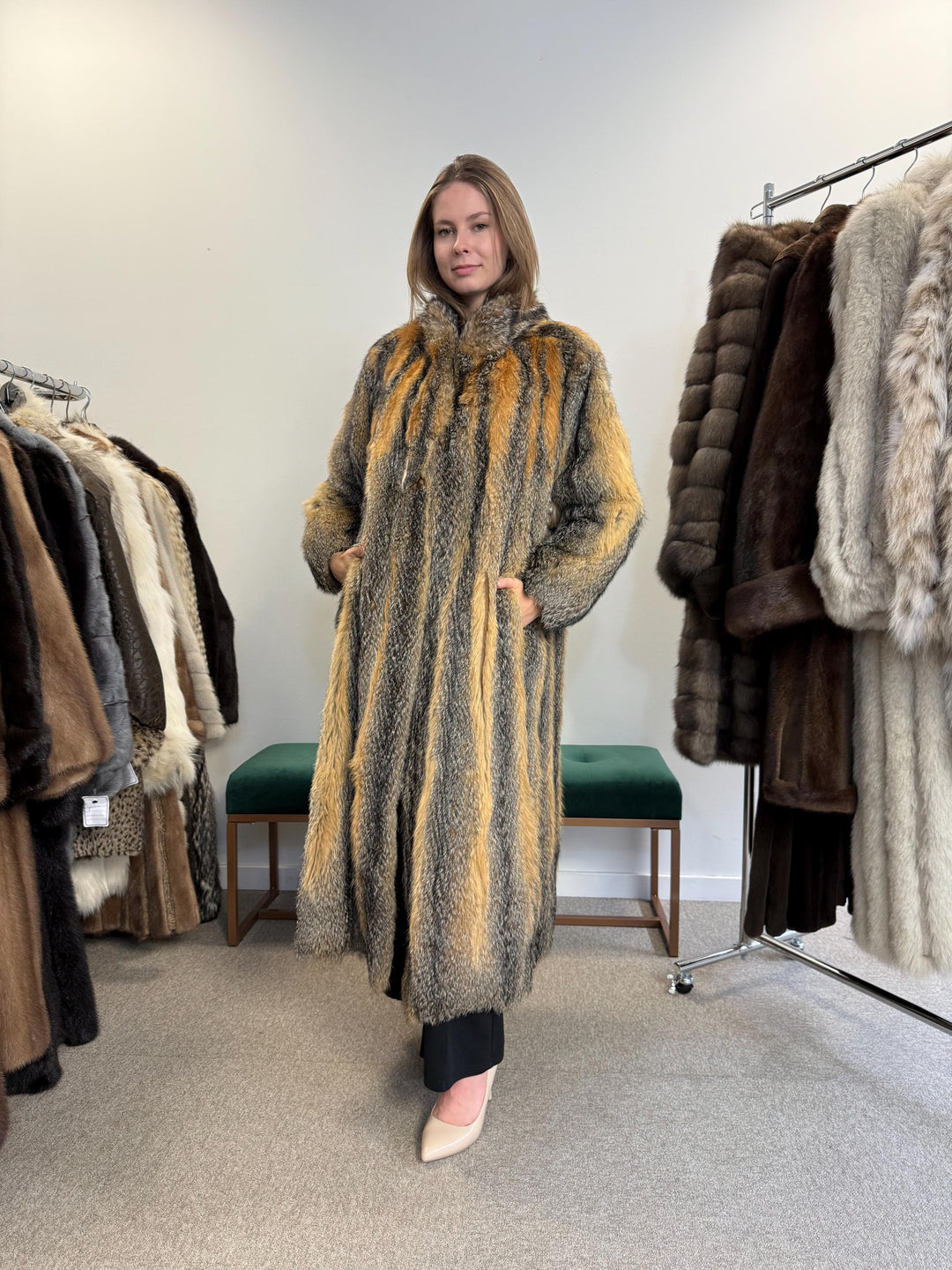 Long Grey Fox Fur Coat, L/XL Size, Women's Fur Coat, Real Fox Fur Coat, Vintage Fur Coat, Real Fur Coat, Grey Fox Fur, Nordic Fox, Real Fur