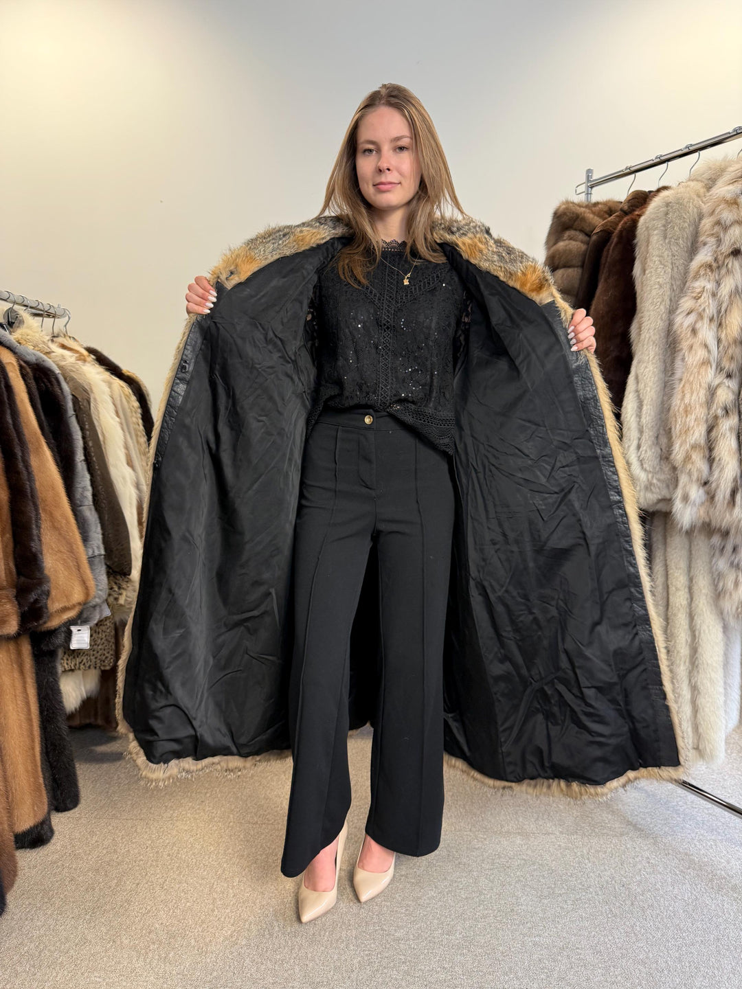 Long Grey Fox Fur Coat, L/XL Size, Women's Fur Coat, Real Fox Fur Coat, Vintage Fur Coat, Real Fur Coat, Grey Fox Fur, Nordic Fox, Real Fur