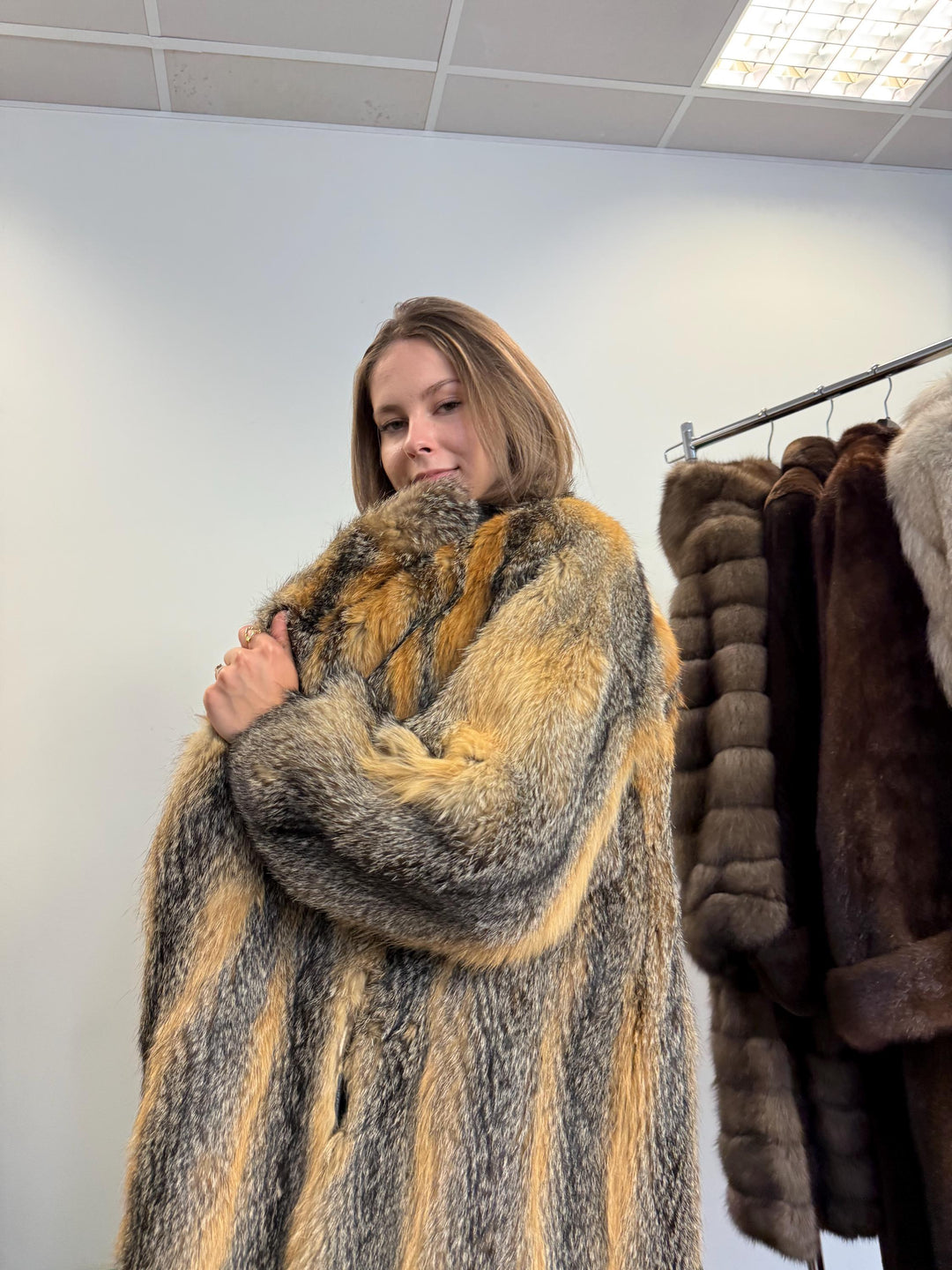 Long Grey Fox Fur Coat, L/XL Size, Women's Fur Coat, Real Fox Fur Coat, Vintage Fur Coat, Real Fur Coat, Grey Fox Fur, Nordic Fox, Real Fur