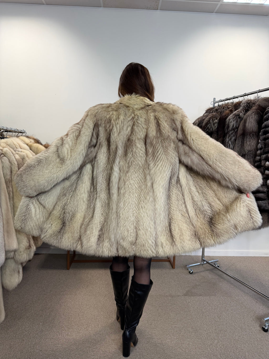White Nordic Fox Fur Coat, Size M