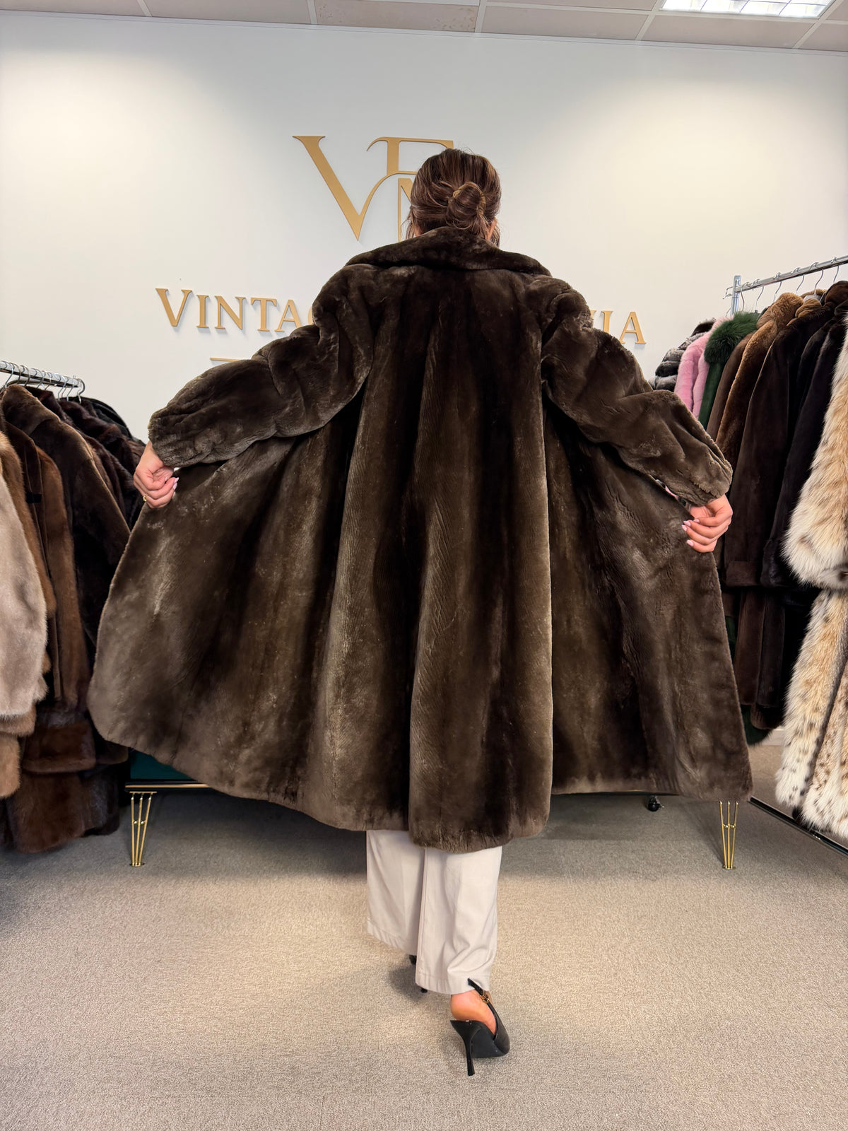 Sheared Beaver Fur Coat, Medium, Full Length
