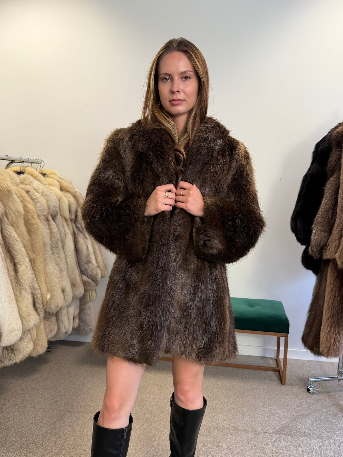 Brown Beaver Fur Jacket, Medium, Outlet Price