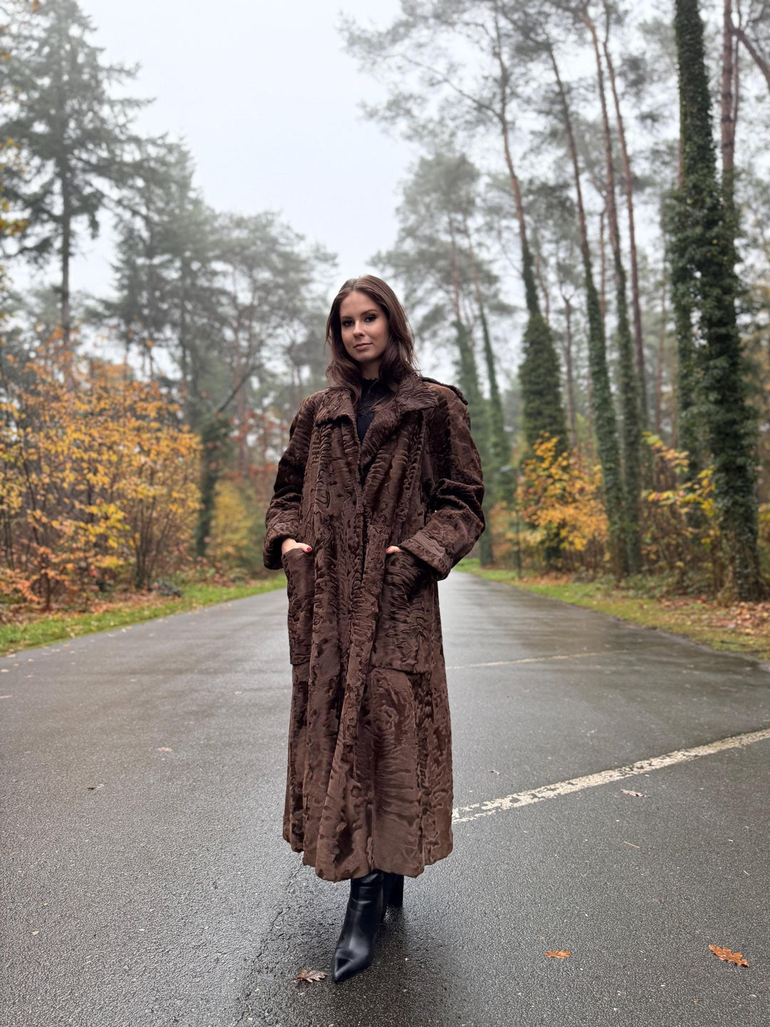 Full Length Astrakhan Fur Coat, 3XL Size, Unisex Fur Coat, Real Fur Coat, Long Fur Coat, Vintage Fur Coat, Thick Fur Coat, Brown Fur Coat