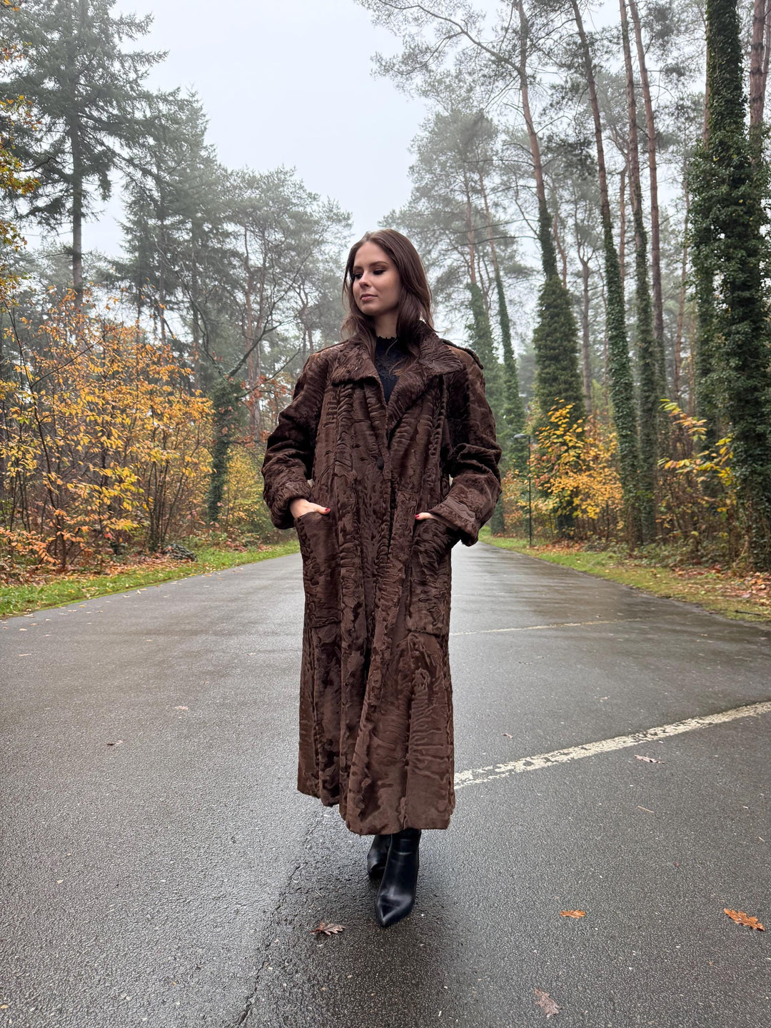 Full Length Astrakhan Fur Coat, 3XL Size, Unisex Fur Coat, Real Fur Coat, Long Fur Coat, Vintage Fur Coat, Thick Fur Coat, Brown Fur Coat