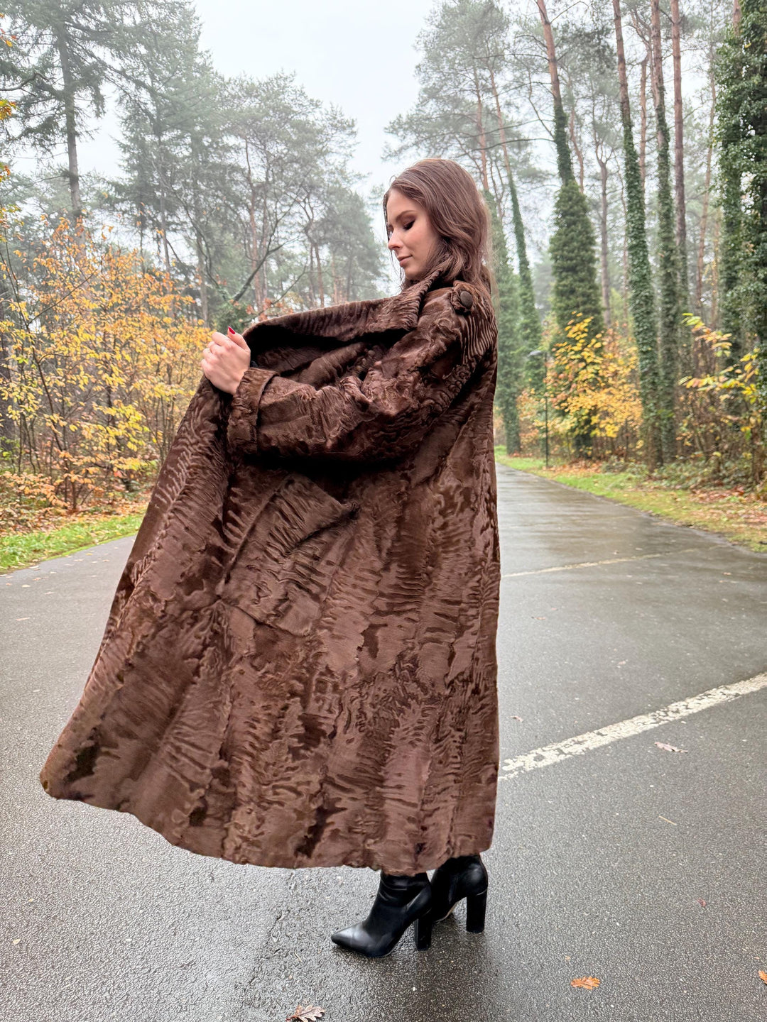 Full Length Astrakhan Fur Coat, 3XL Size, Unisex Fur Coat, Real Fur Coat, Long Fur Coat, Vintage Fur Coat, Thick Fur Coat, Brown Fur Coat