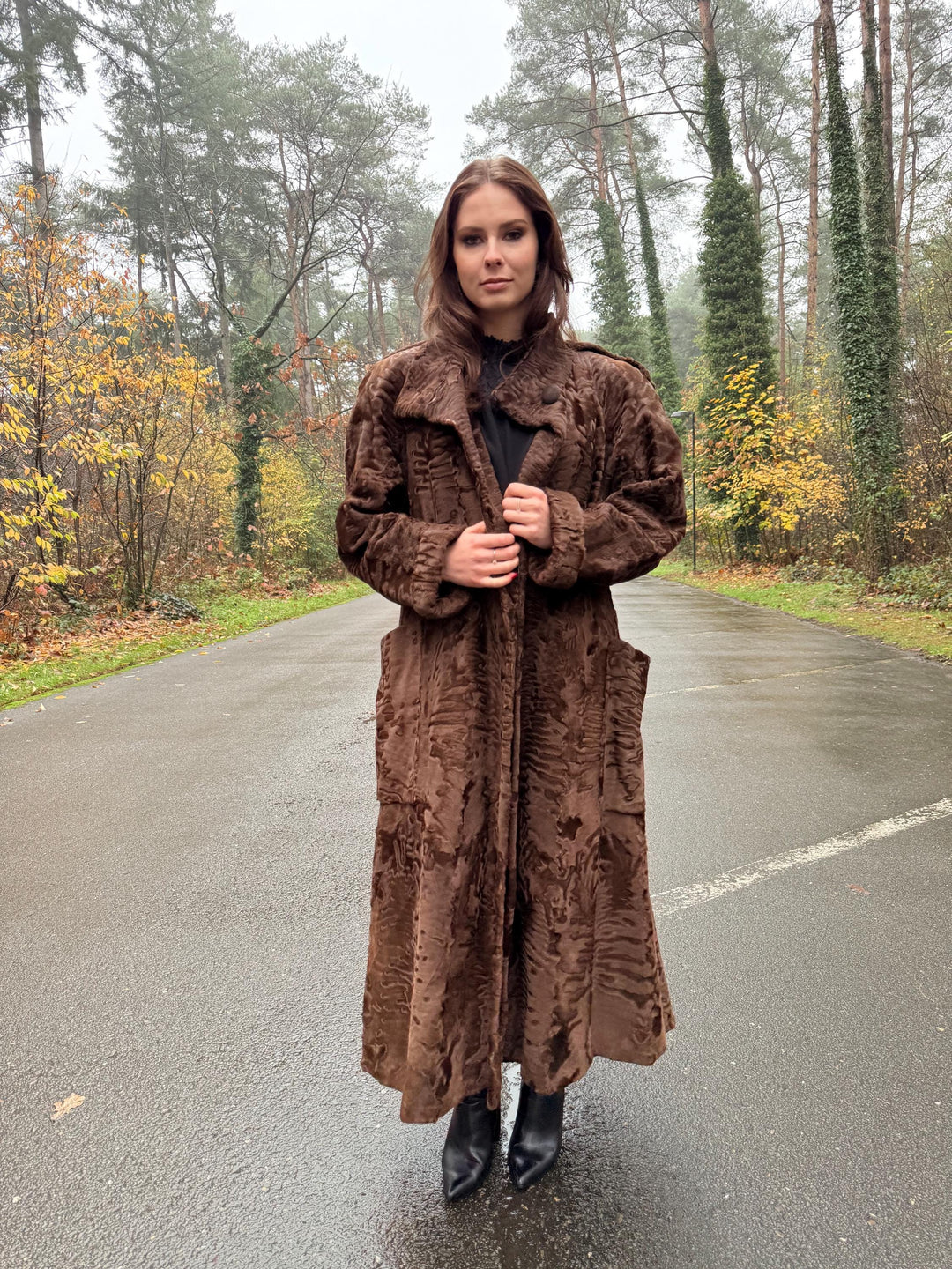 Full Length Astrakhan Fur Coat, 3XL Size, Unisex Fur Coat, Real Fur Coat, Long Fur Coat, Vintage Fur Coat, Thick Fur Coat, Brown Fur Coat