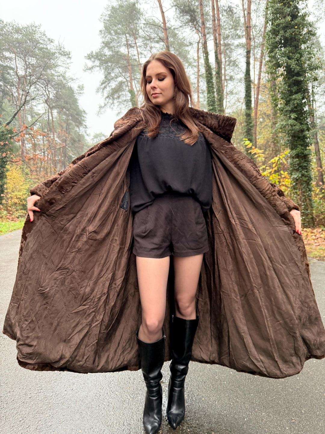 Full Length Astrakhan Fur Coat, 3XL Size, Unisex Fur Coat, Real Fur Coat, Long Fur Coat, Vintage Fur Coat, Thick Fur Coat, Brown Fur Coat