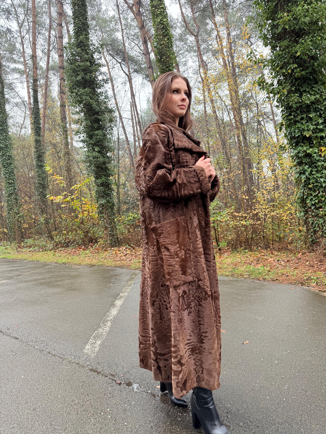 Full Length Astrakhan Fur Coat, 3XL Size, Unisex Fur Coat, Real Fur Coat, Long Fur Coat, Vintage Fur Coat, Thick Fur Coat, Brown Fur Coat