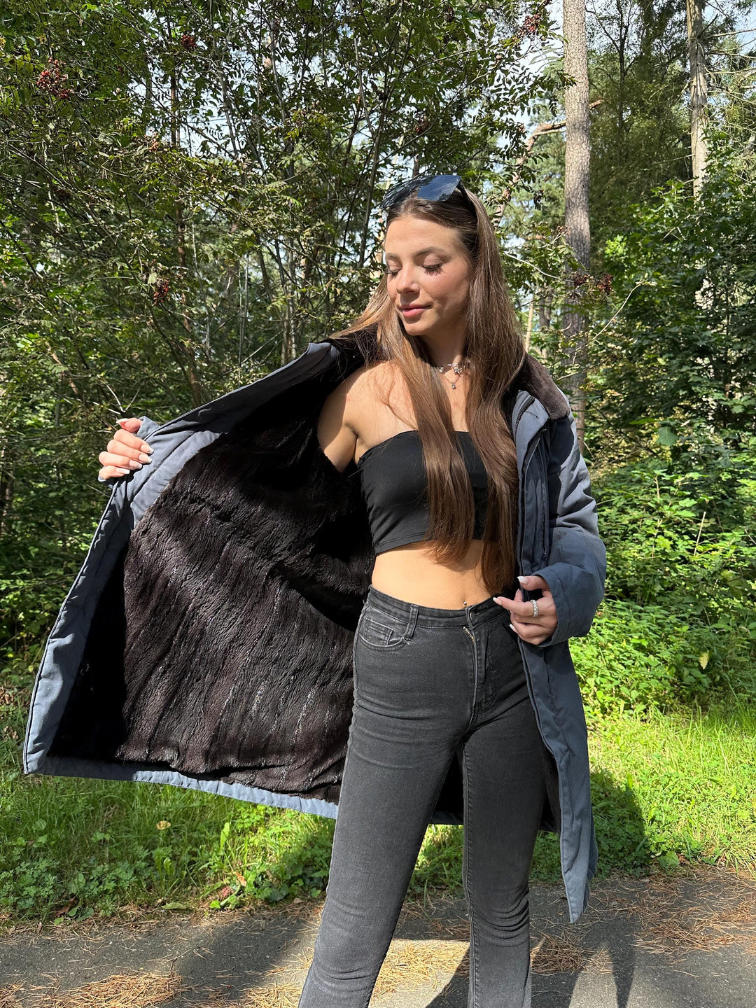 Grey Winter Coat with Sheared Fur Lining, Large Size, Premium Quality, Warm and Luxurious, Excellent Condition, Perfect for Cold Weather