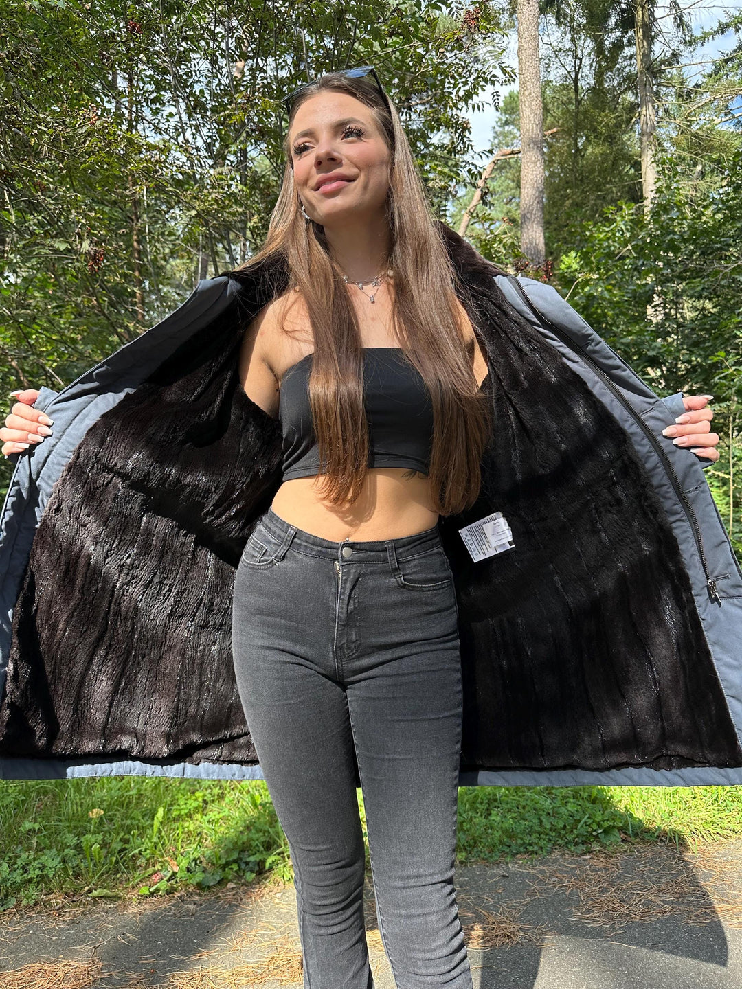 Grey Winter Coat with Sheared Fur Lining, Large Size, Premium Quality, Warm and Luxurious, Excellent Condition, Perfect for Cold Weather